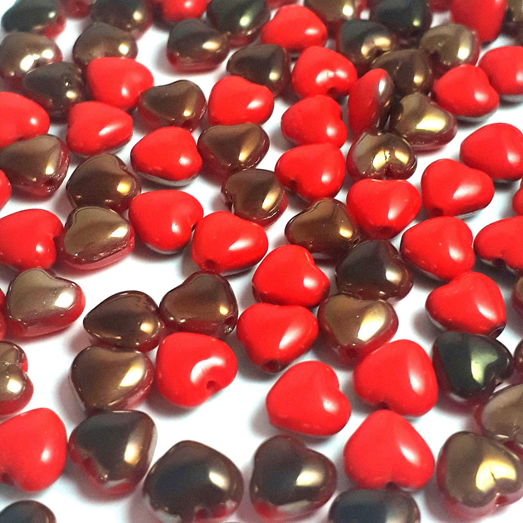 Small Red & Bronze Czech Glass Heart 6mm - 20pcs