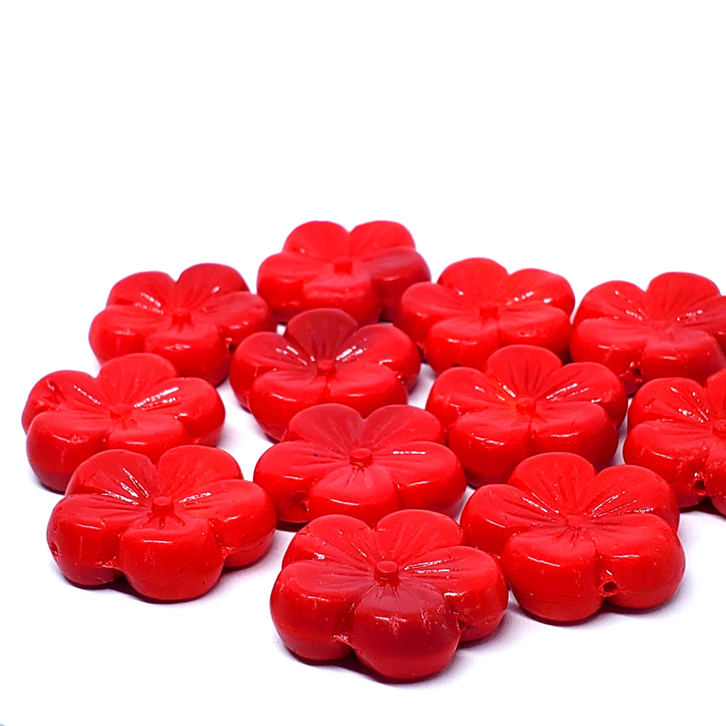 Red Hawaiian Flower Pressed Czech Glass 22mm - 6pcs