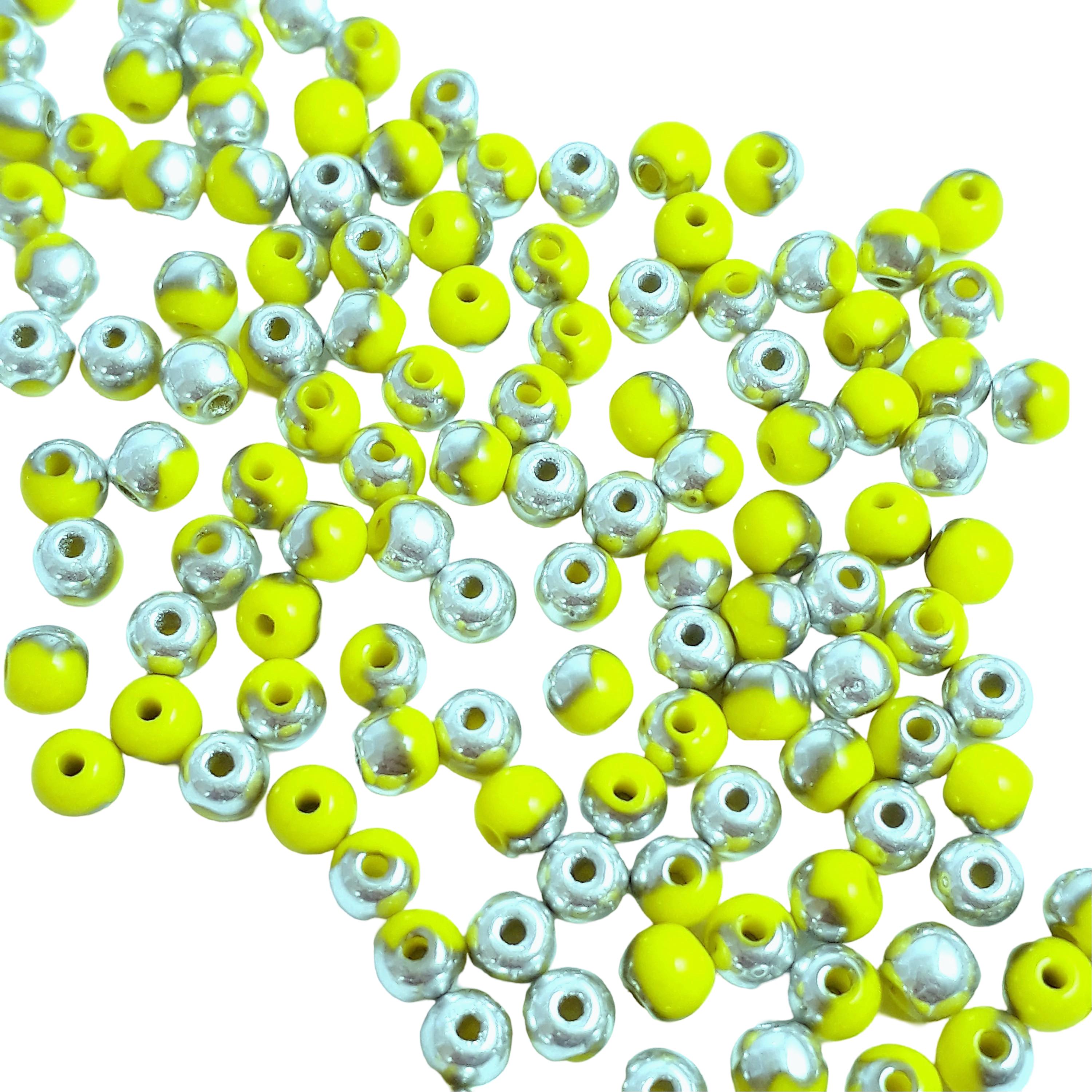 Opaque Yellow & Silver Czech Glass Round 3mm - 120pcs
