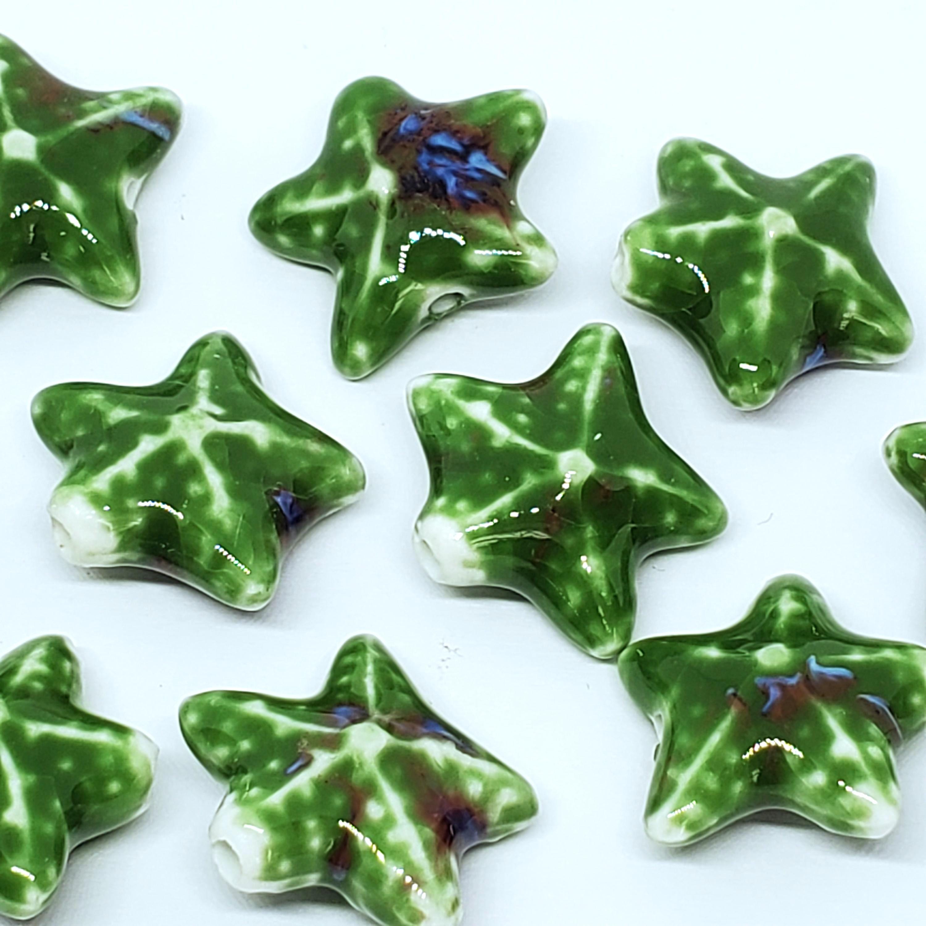 Starfish Glazed Ceramic Dark Green Multicolour 22mm - 2pcs