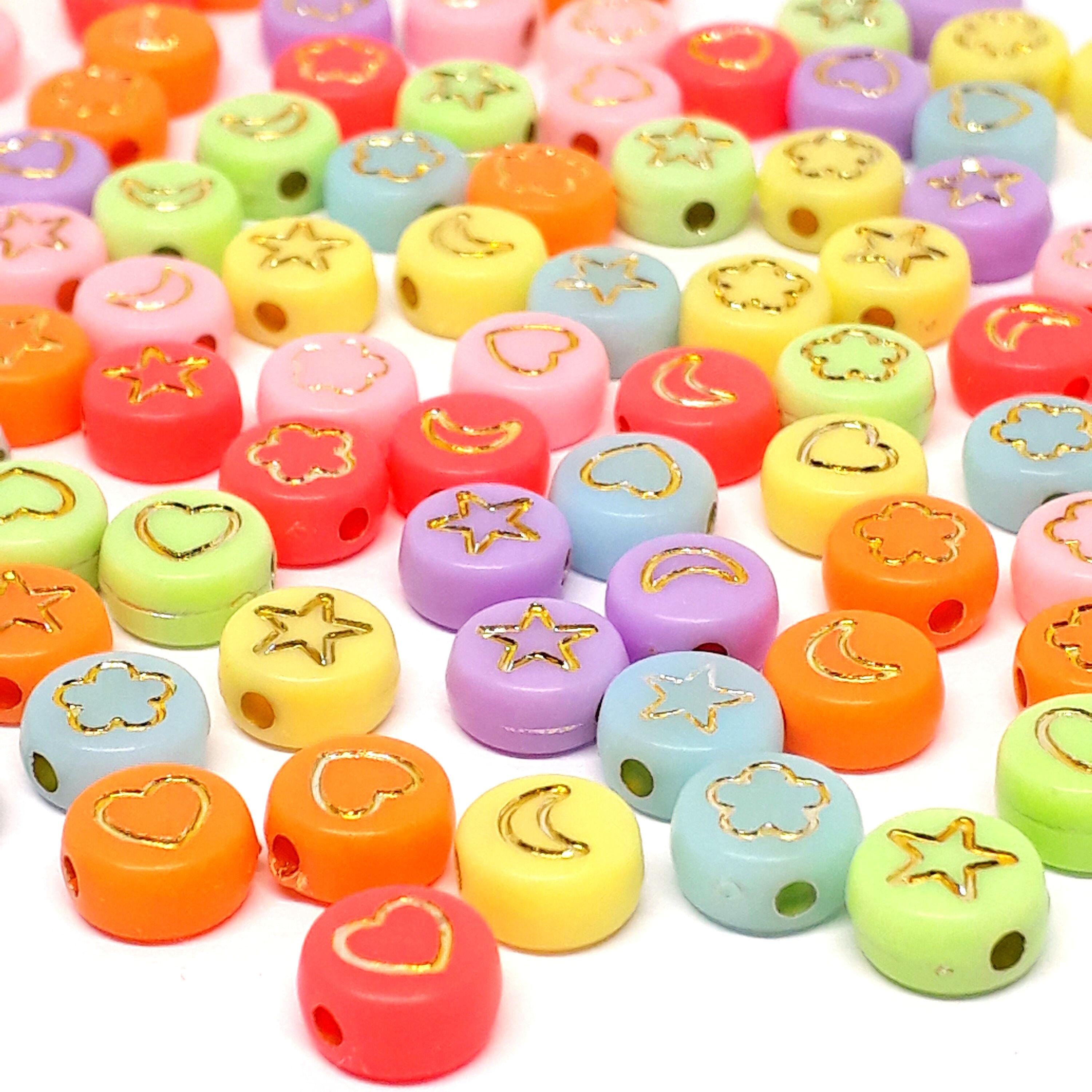 Heart/Moon/Star/Flower Mixed Colour Round Acrylic 7mm - 100pcs