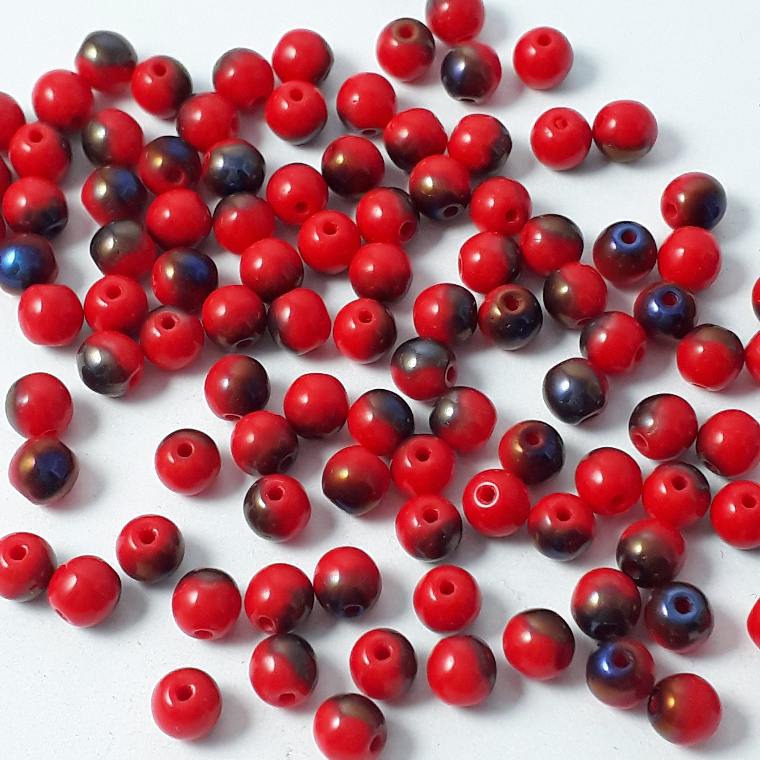 Red & Metallic Blue Czech Glass Round 4mm - 60pcs