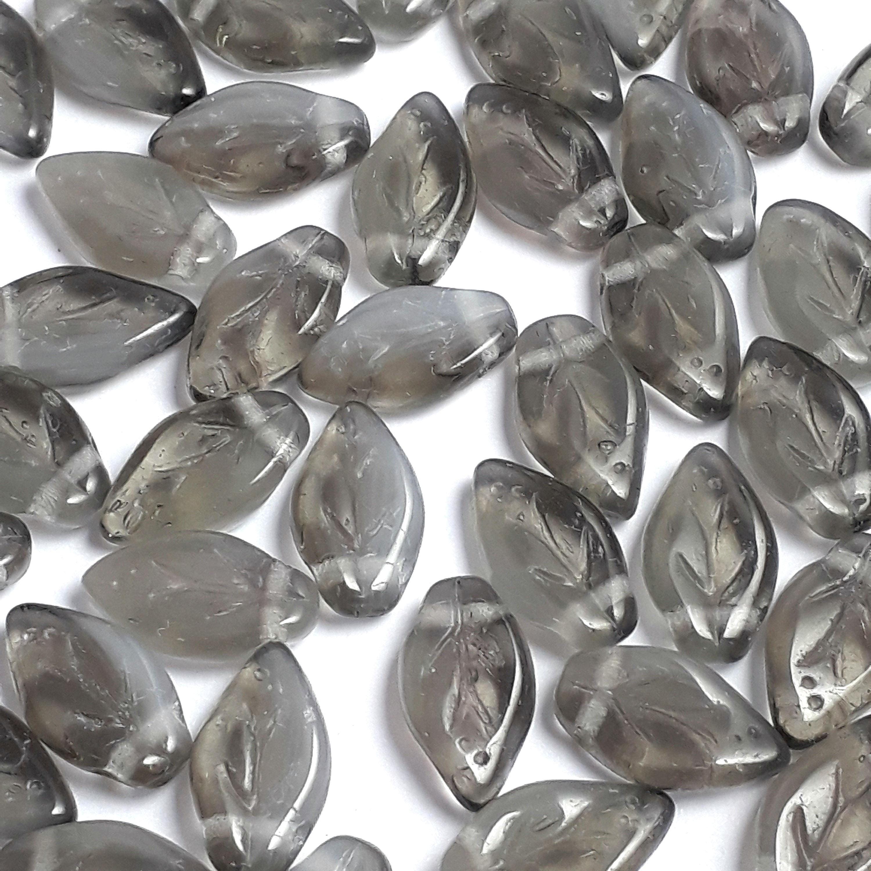 Two Tone Grey Czech Glass Leaf 10x6mm - 30pcs
