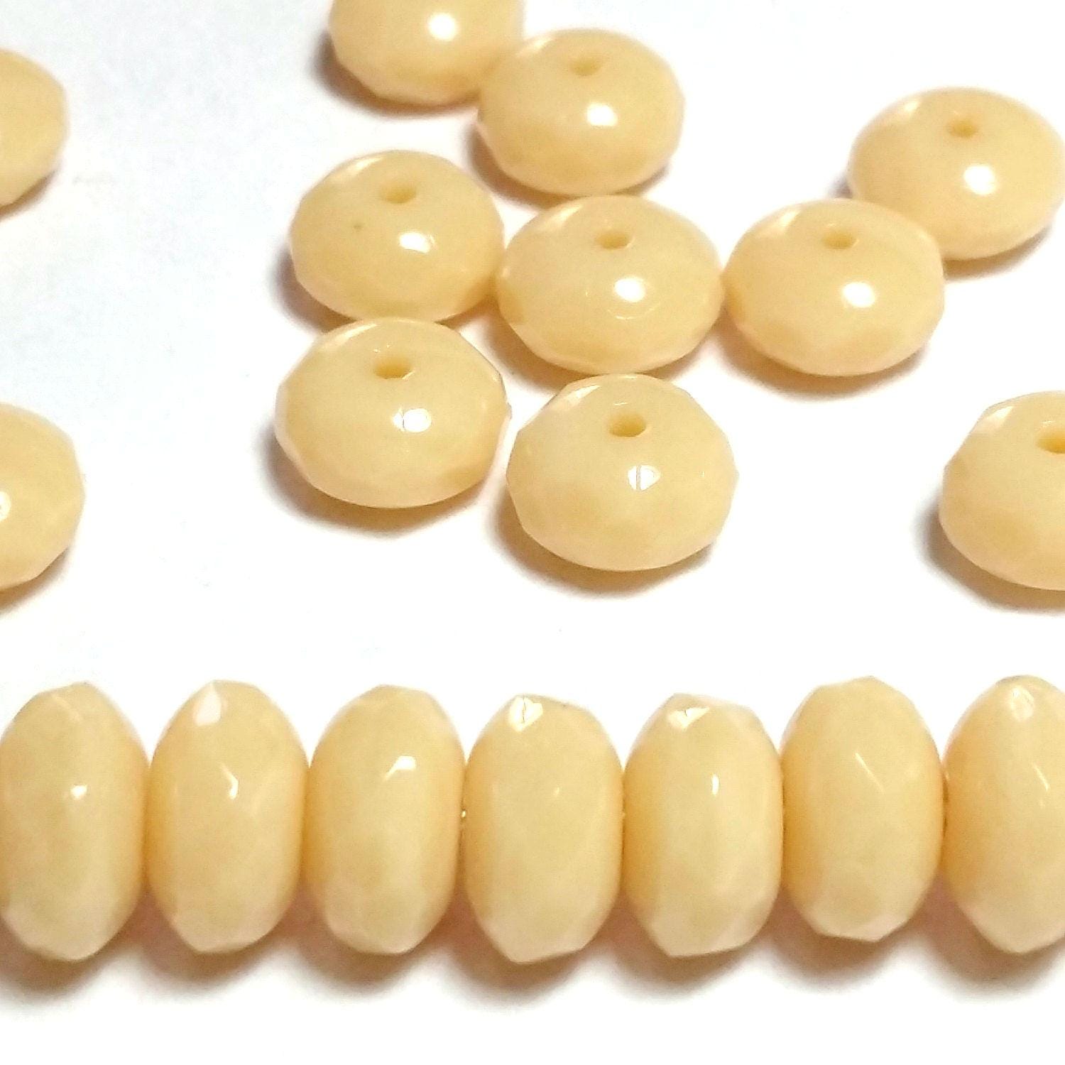 Beige Czech Glass Faceted Rondelles 7x4mm - 20pcs