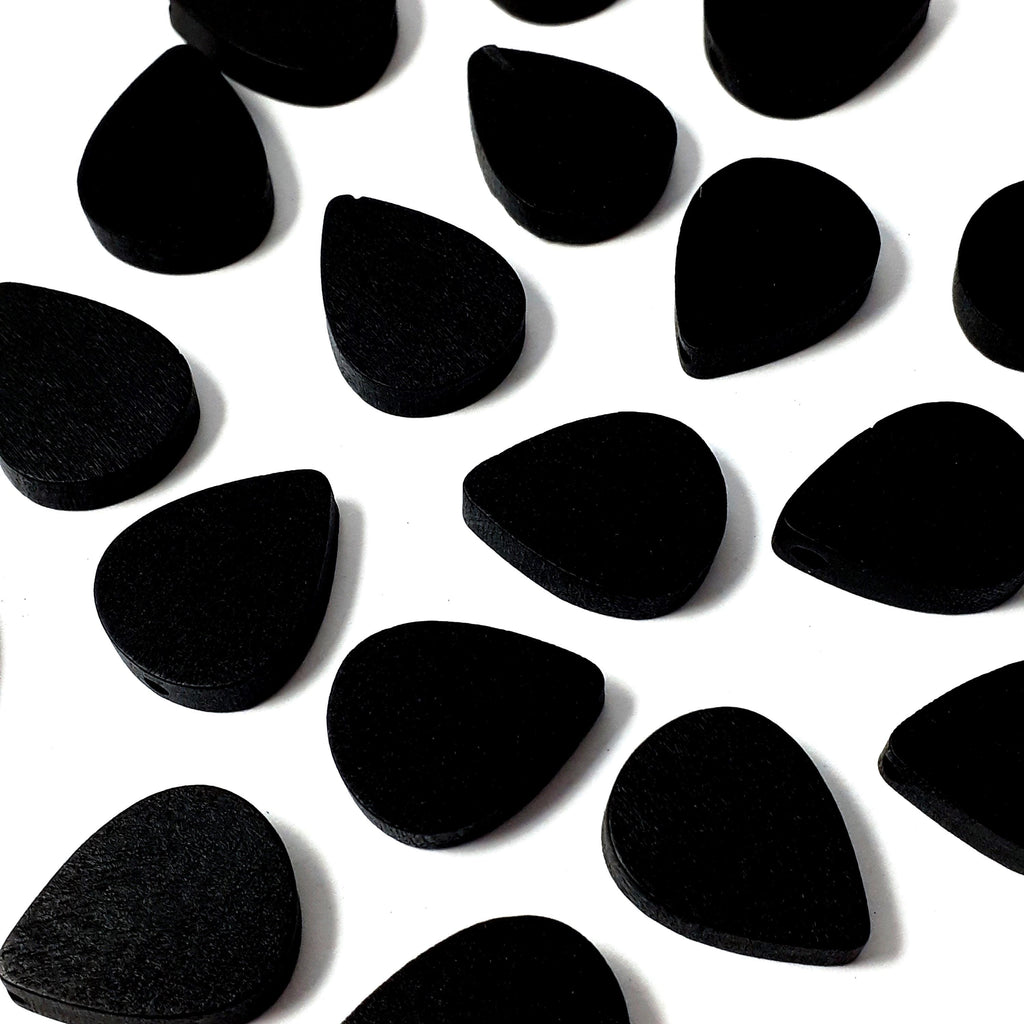 Black Teardrop Wood 19x16mm - 10pcs