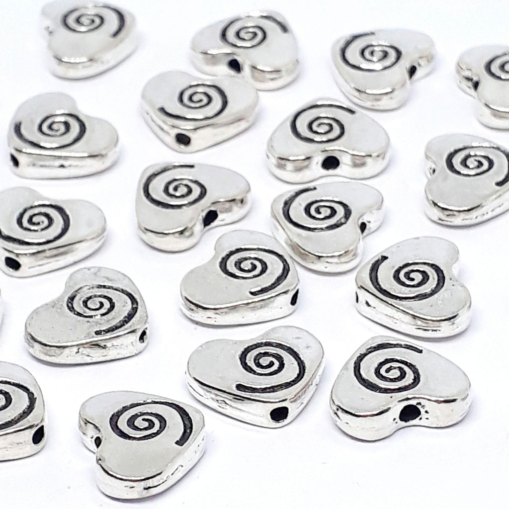 Swirl Heart Antique Silver 11x9mm - 10pcs