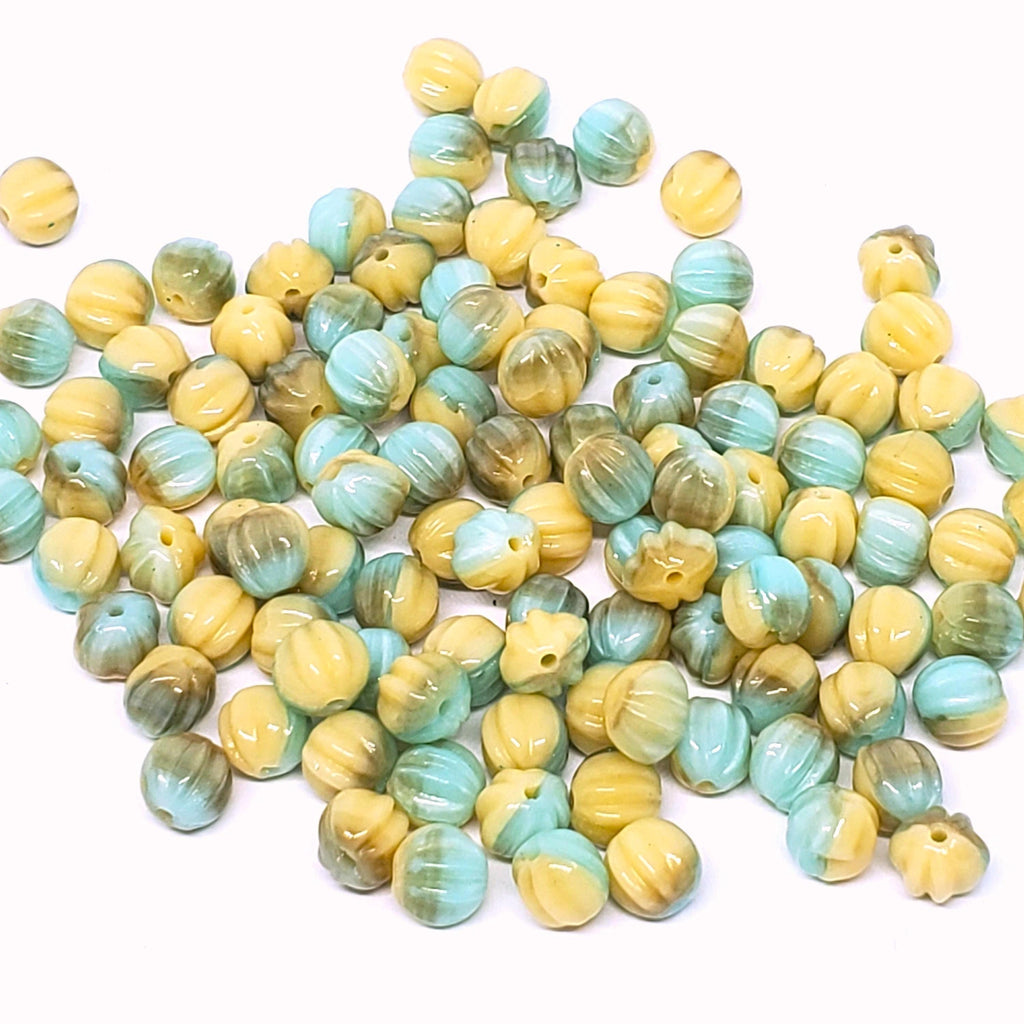 Mint Green and Beige Fluted Round Czech Glass 5mm - 30pcs
