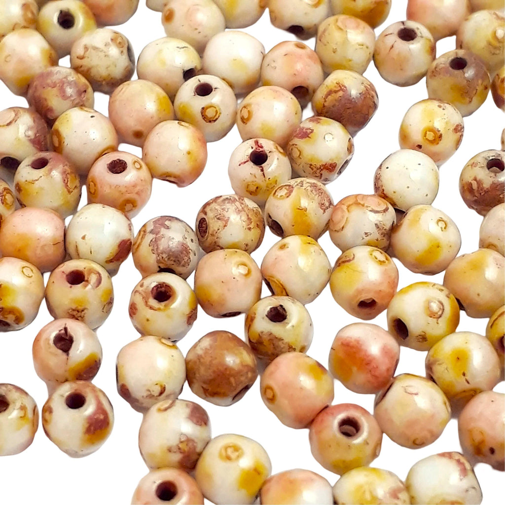 Brown, Pink & Green Picasso Czech Glass Round 4mm - 60pcs