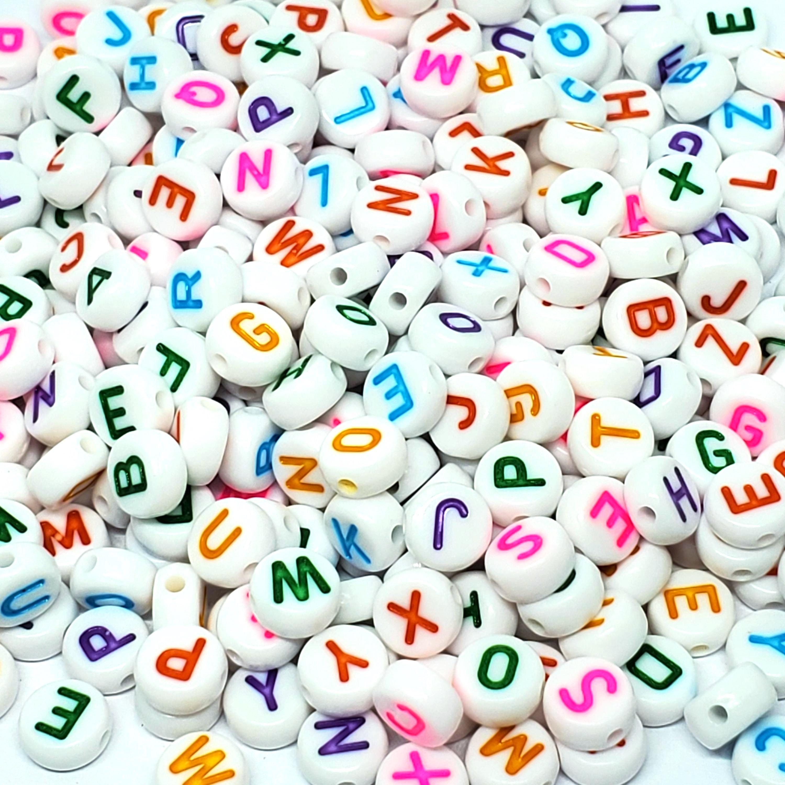 White & Colour-Lined Letter Alphabet Acrylic Coin 7mm - 100pcs