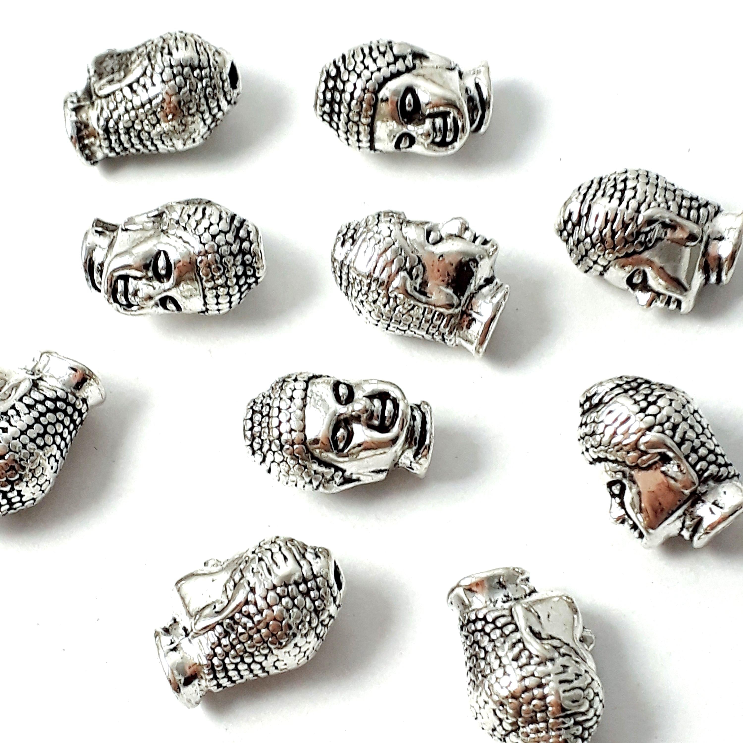 Silver Buddha Head 13x8mm - 6pcs