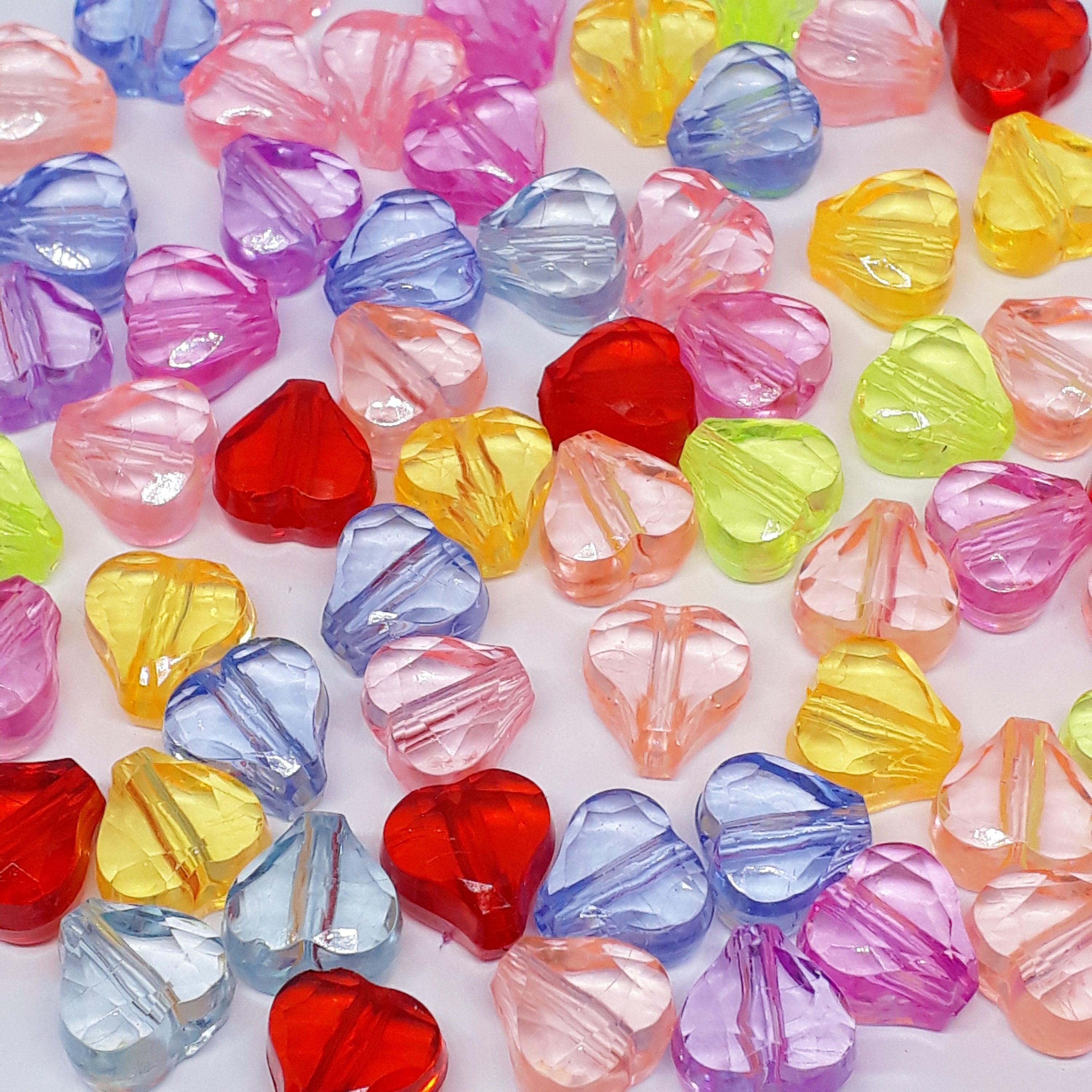 Chunky Faceted Heart Mixed Colour Acrylic 12x11mm - 50pcs