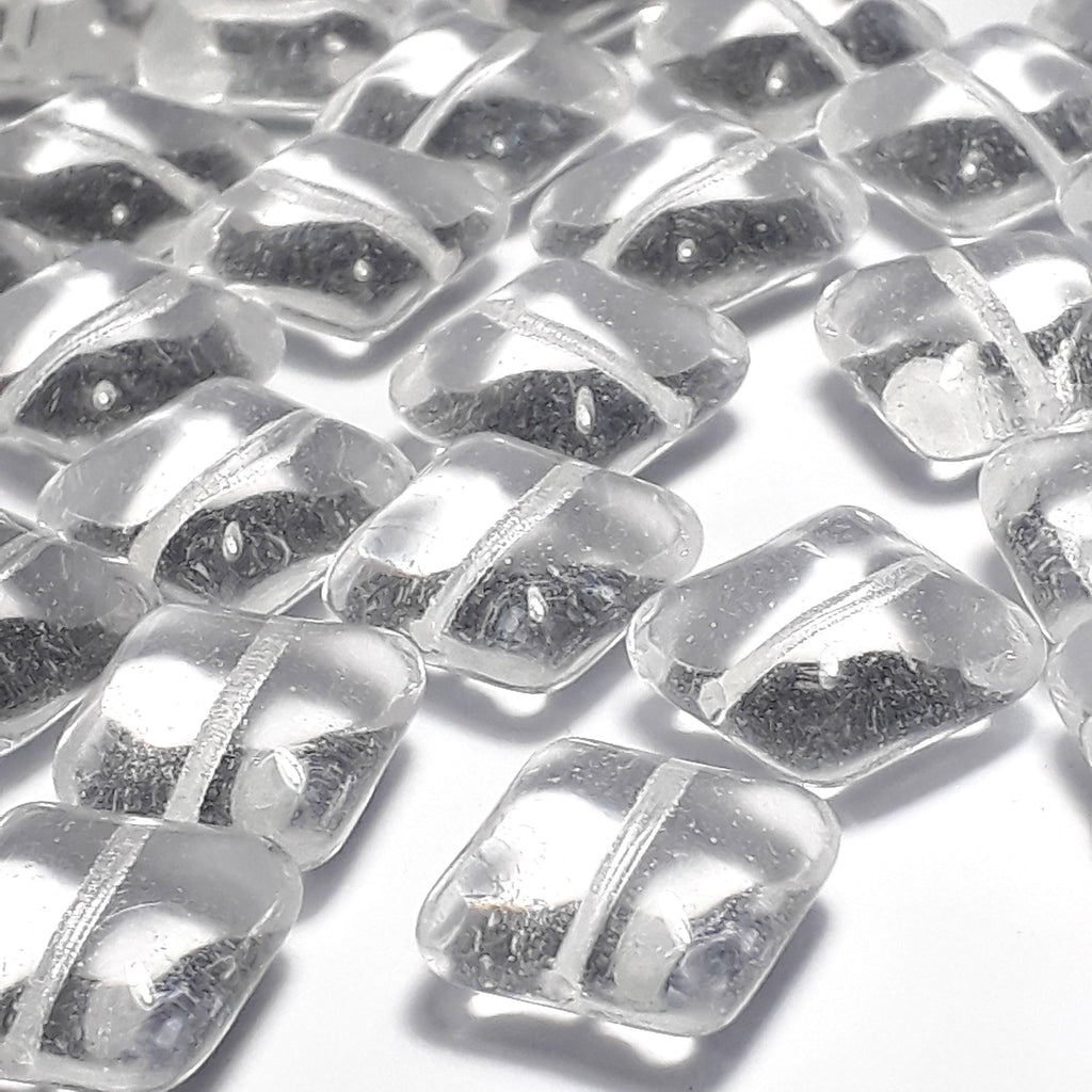 Clear Puffed Square Czech Glass 14mm - 10pcs