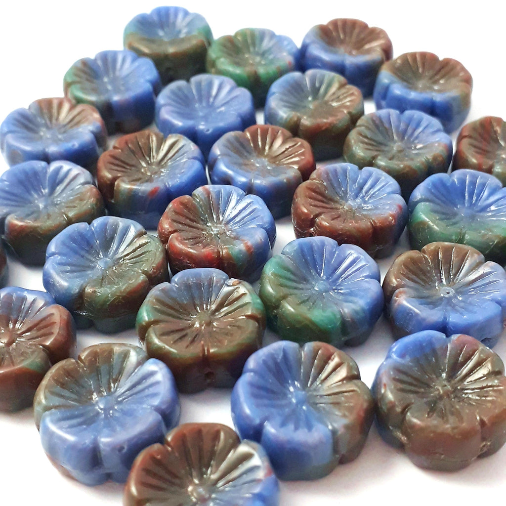 Red, Green & Blue Hawaiian Flower Czech Glass 14mm - 6pcs