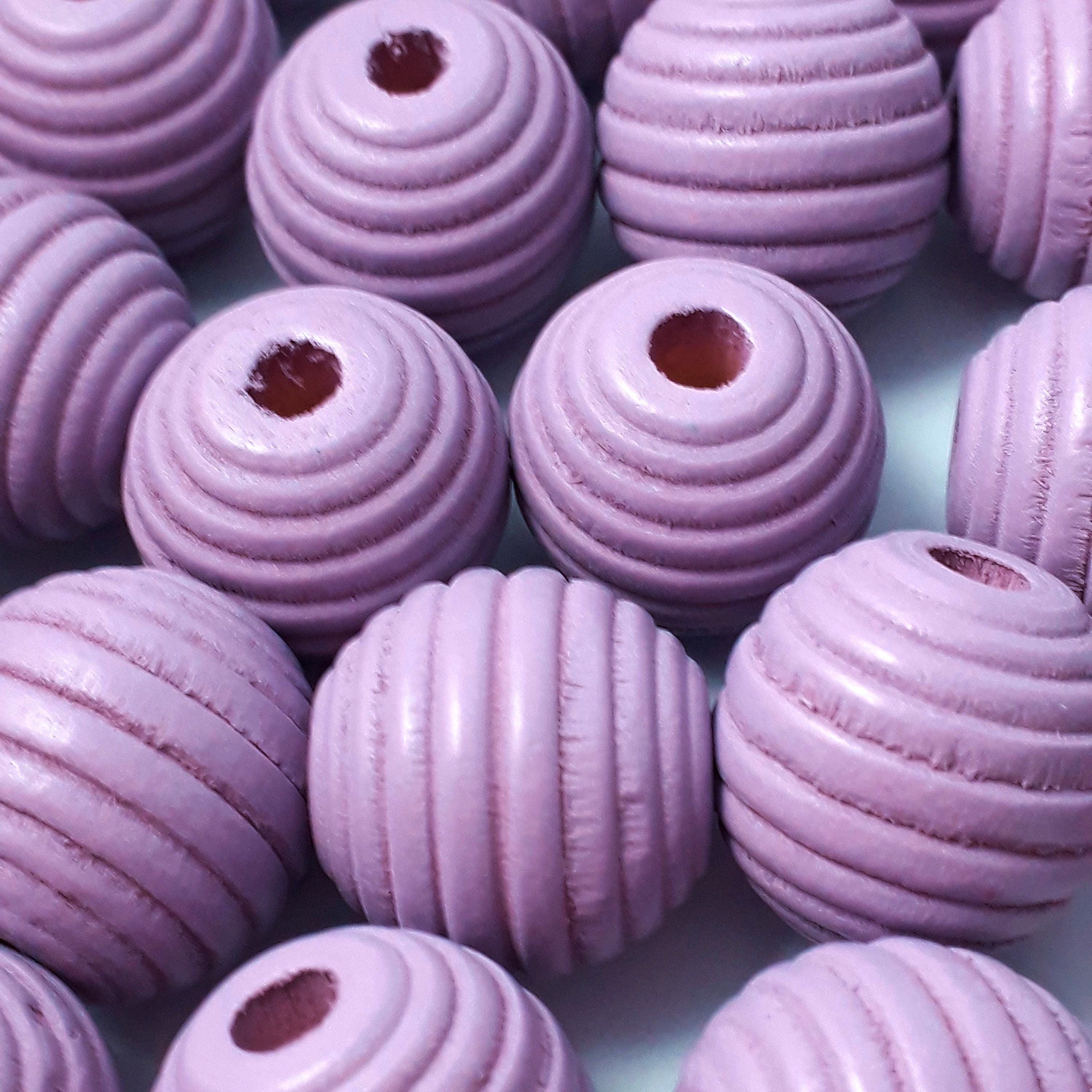 Purple Wooden Fluted Oval 18x17mm - 6pcs