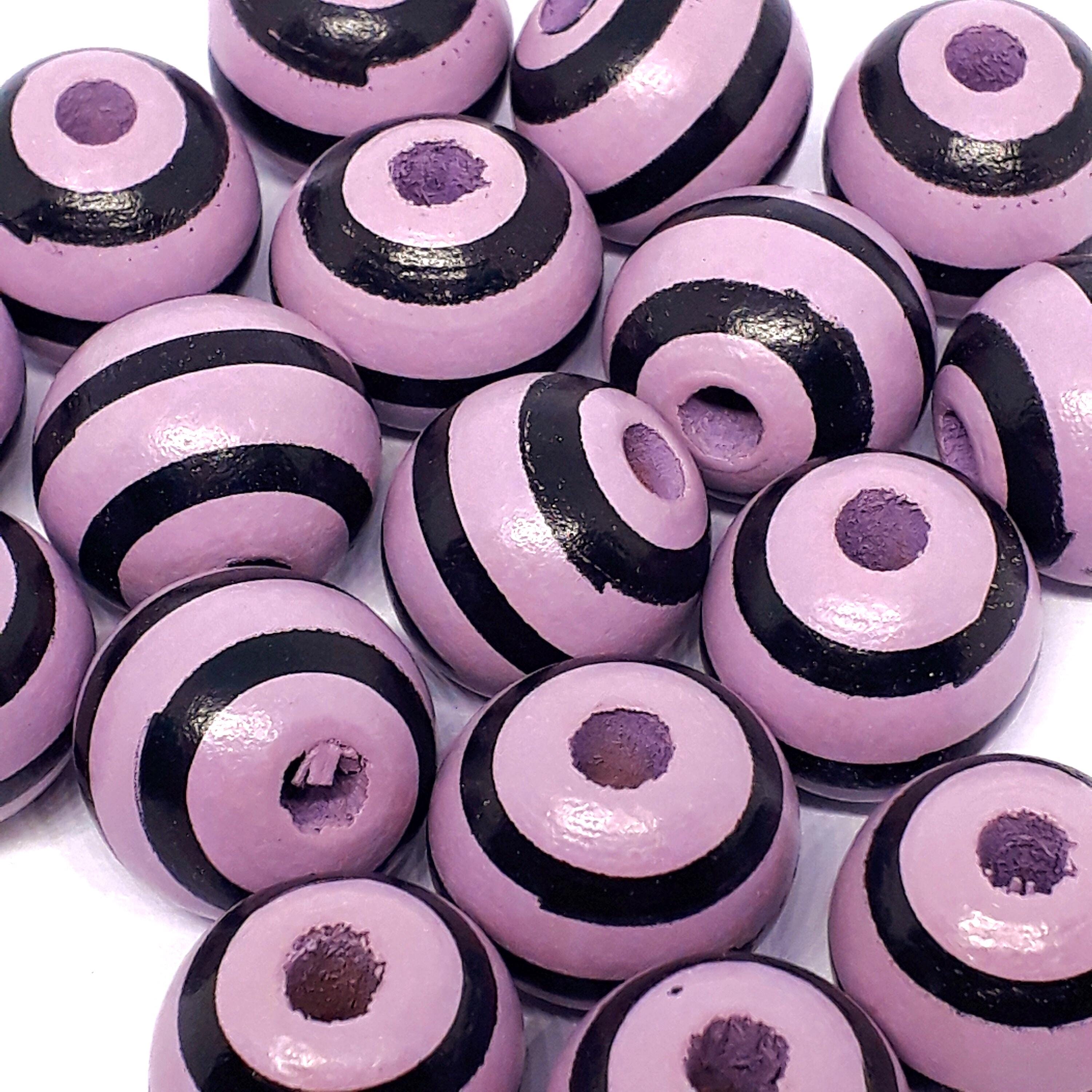 Purple & Black Striped Wood 16x15mm - 5pcs
