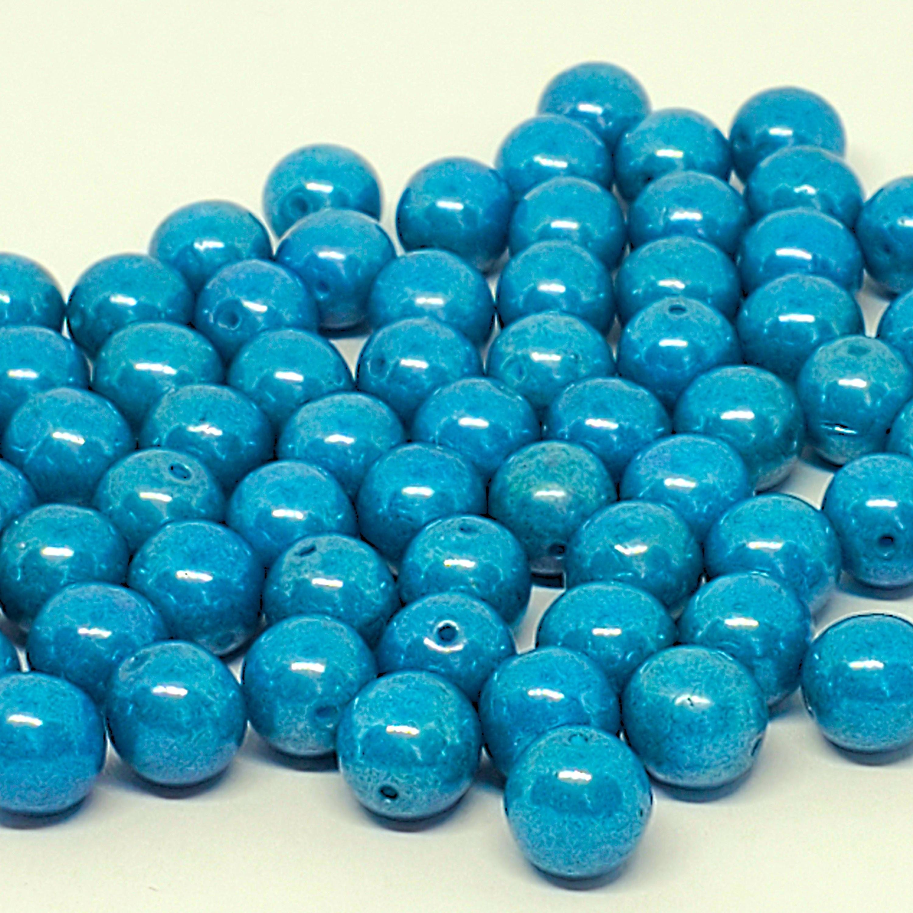 Pearlized Teal Czech Glass Round 8mm - 20pcs