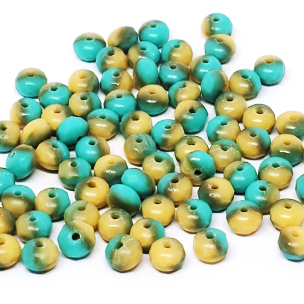 Matte Turquoise & Beige Czech Glass Rondelle 5x3mm - 40pcs
