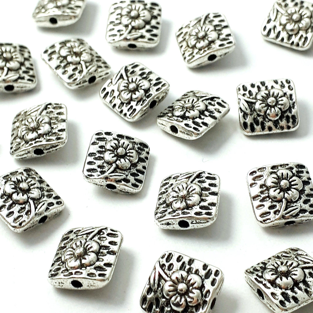Square Flower Antique Silver 10mm - 10pcs