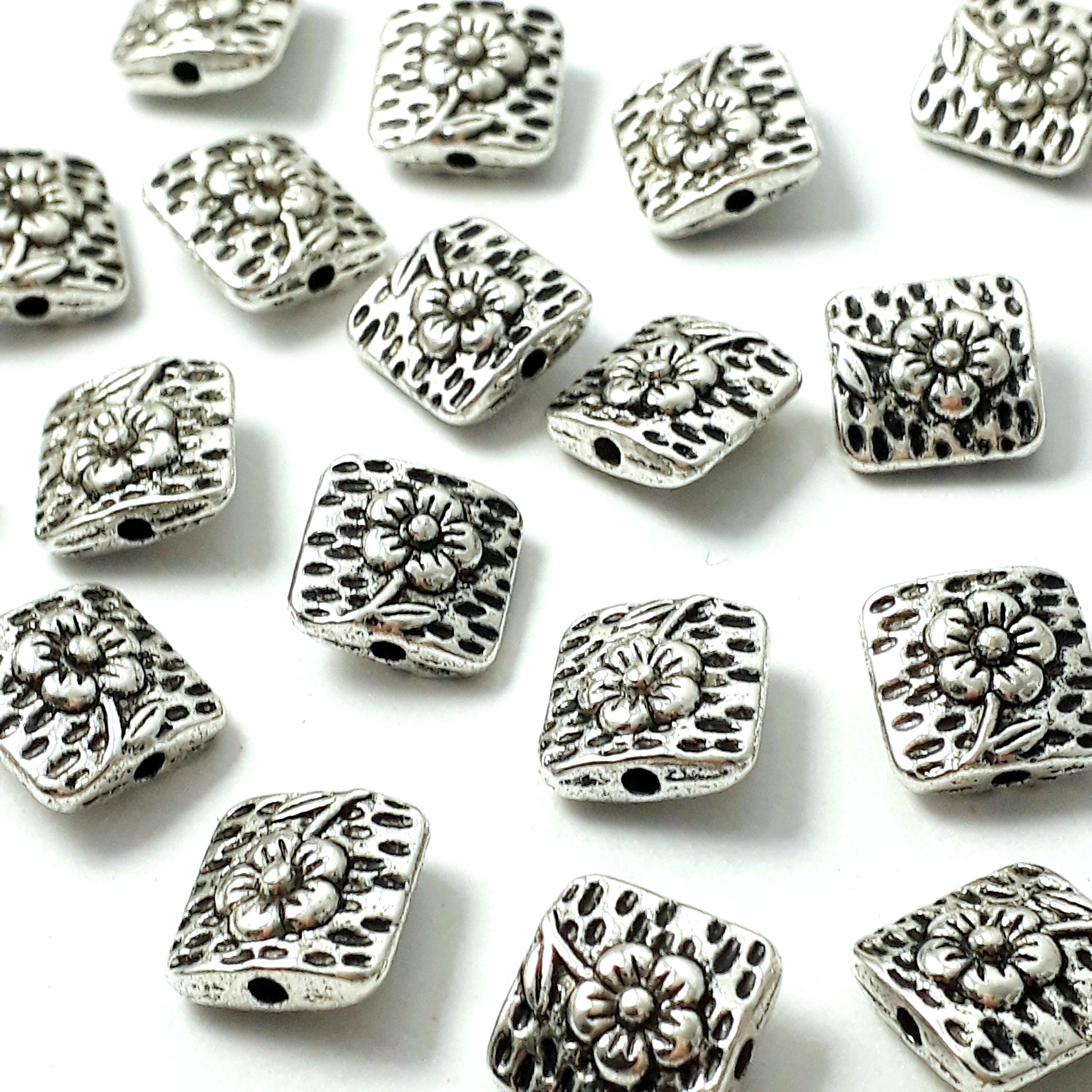 Square Flower Antique Silver 10mm - 10pcs