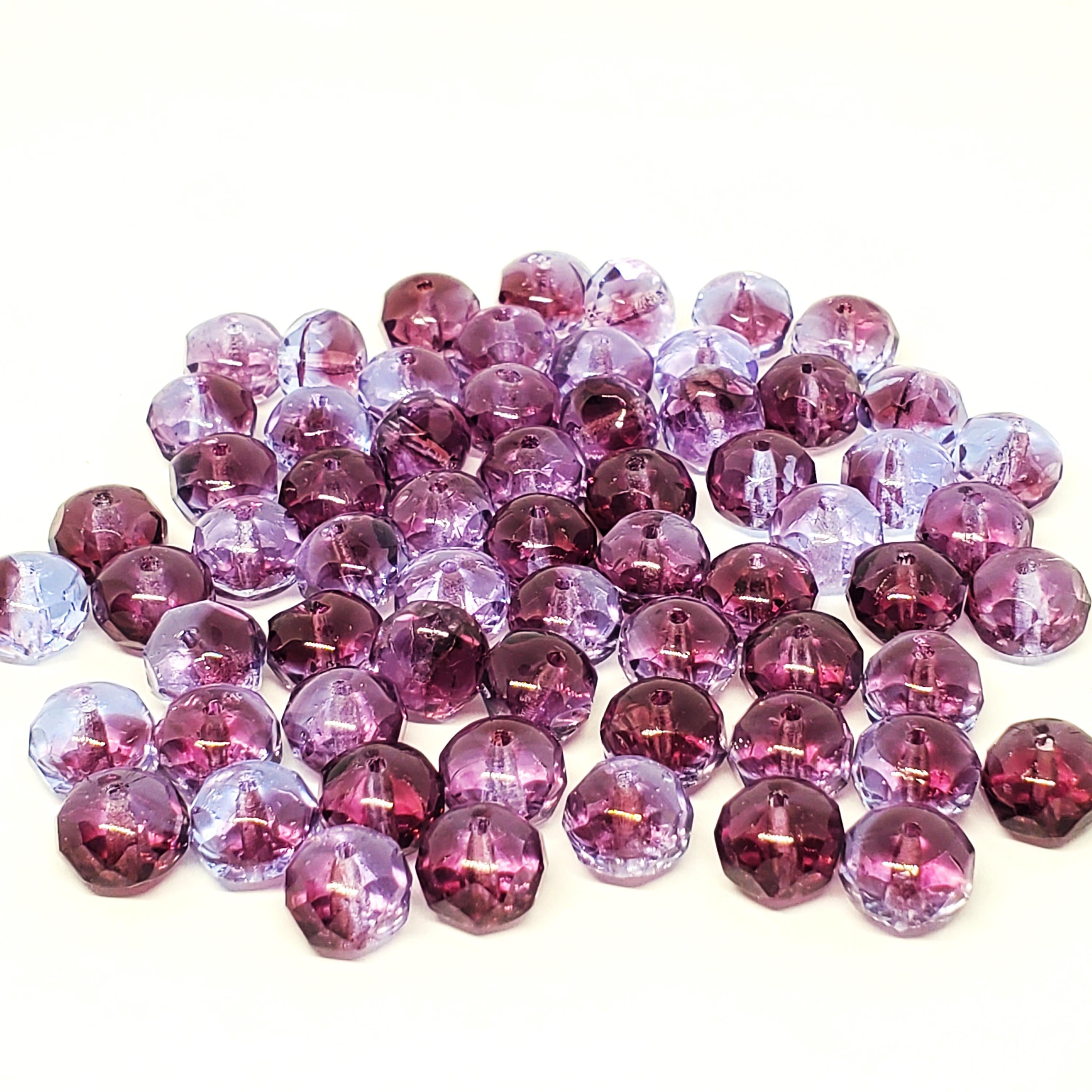 Two Tone Purple Faceted Rondelle Czech Glass 6x8mm - 10pcs
