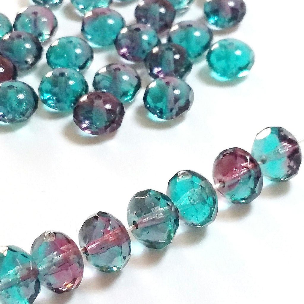 Blue & Purple Czech Glass Rondelle 9x6mm - 10pcs