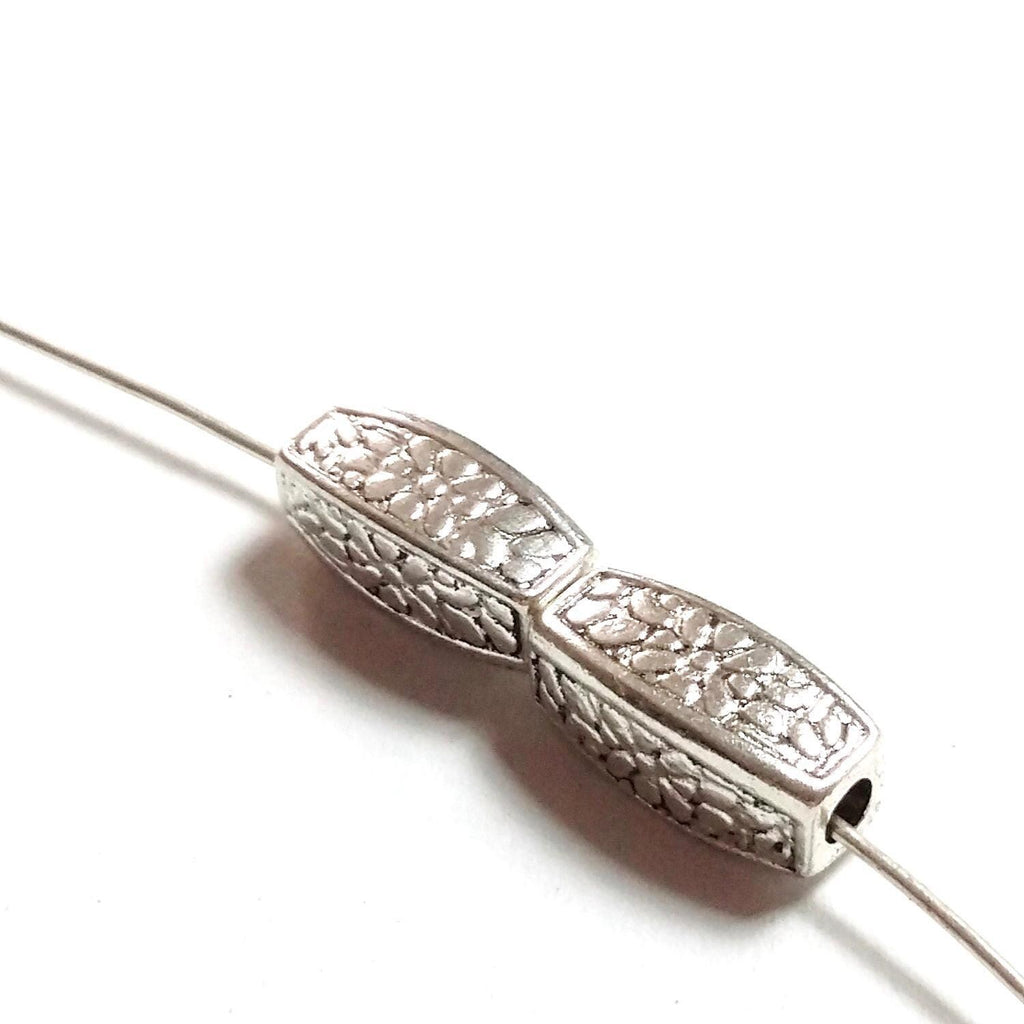 Floral Square Tube Antique Silver 12x4mm - 10pcs