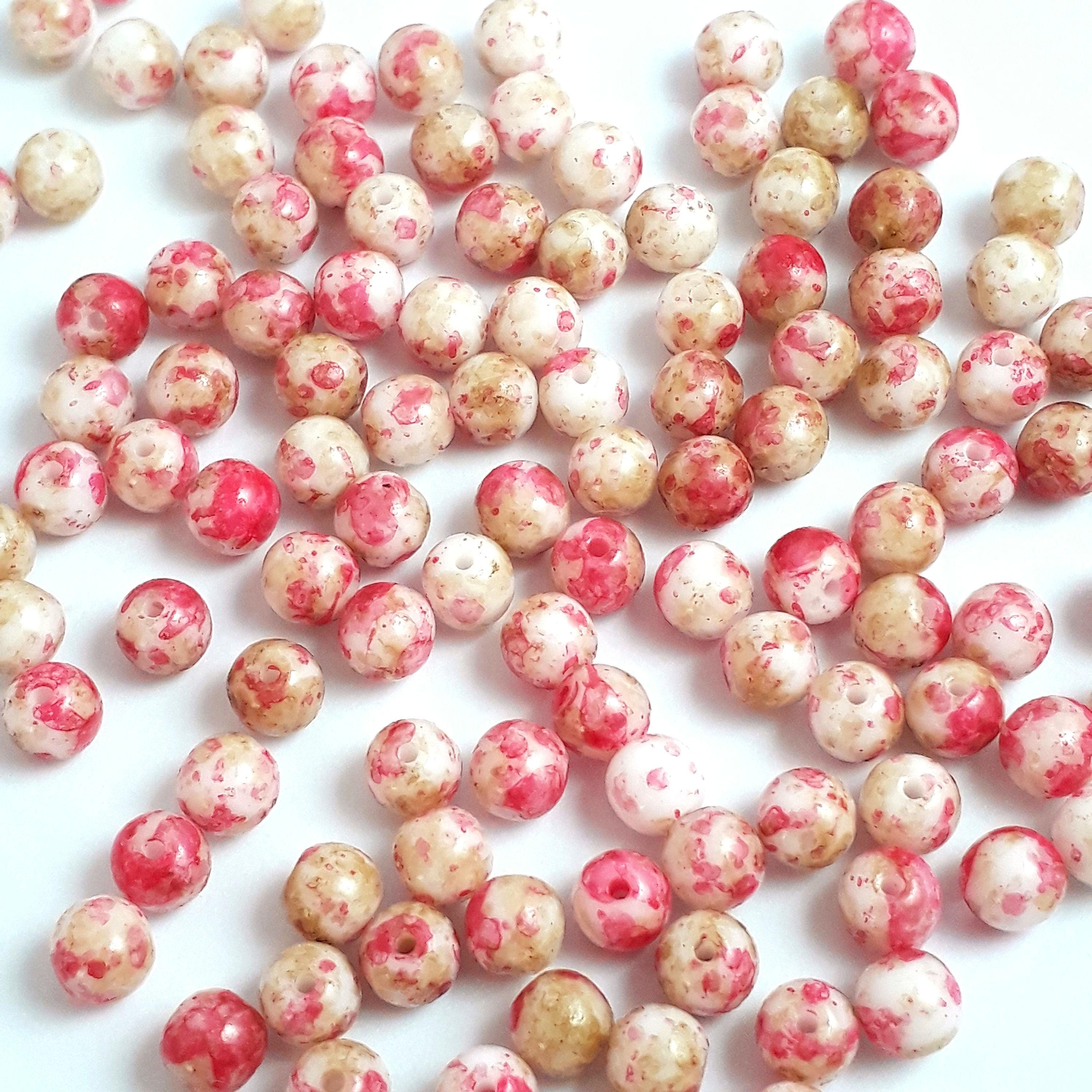 White, Brown & Pink Mottled Czech Glass Round 4mm - 60pcs