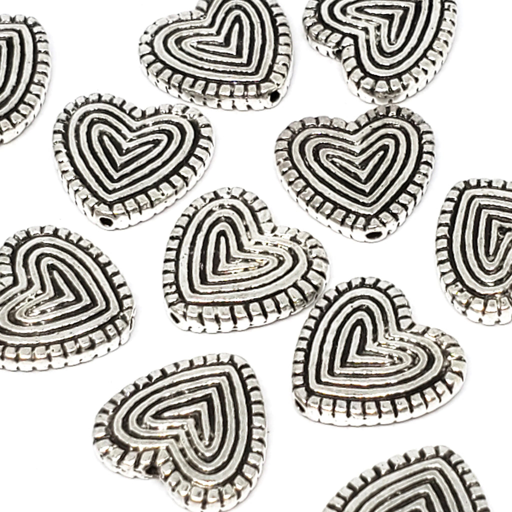 Flat Heart Antique Silver 14x13mm - 5pcs