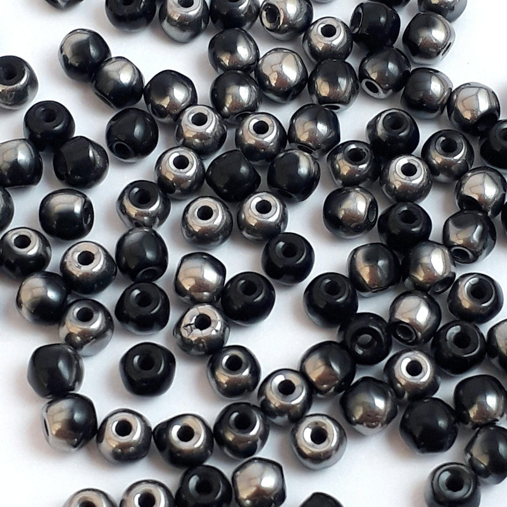 Black & Dark Silver Czech Glass Round 3mm - 120pcs