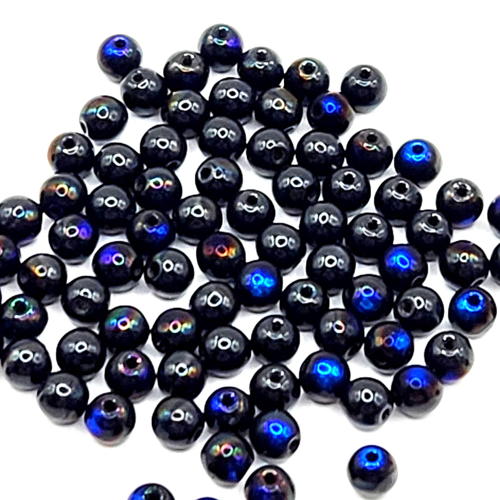 Black & Metallic Blue Round Druk Czech Glass 4mm - 60pcs