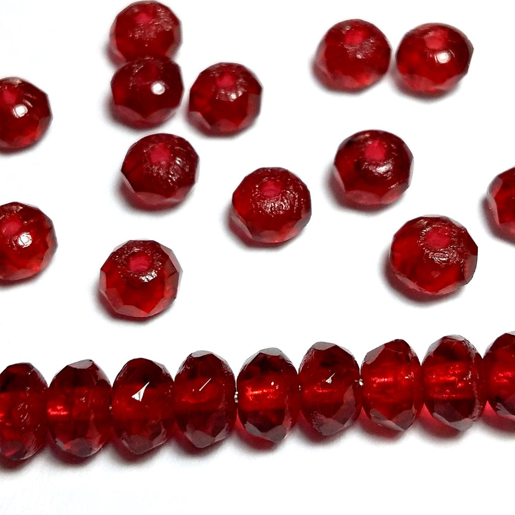 Cherry Red Czech Glass Rondelle 5x3mm - 20pcs