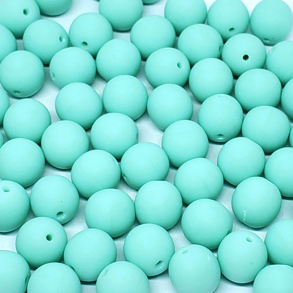 Matte Mint Green Czech Glass Round Druk 8mm - 10pcs