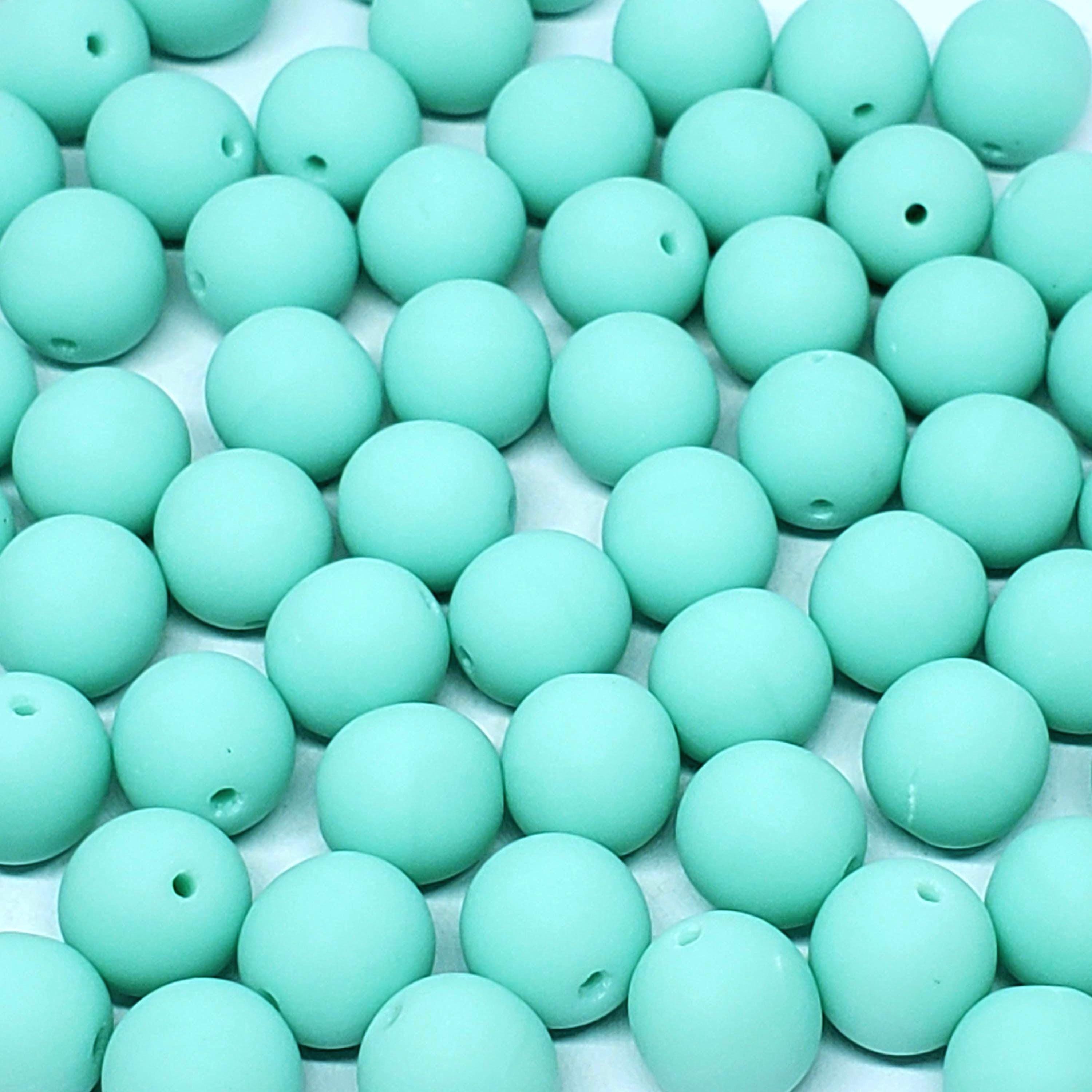 Matte Mint Green Czech Glass Round Druk 8mm - 10pcs