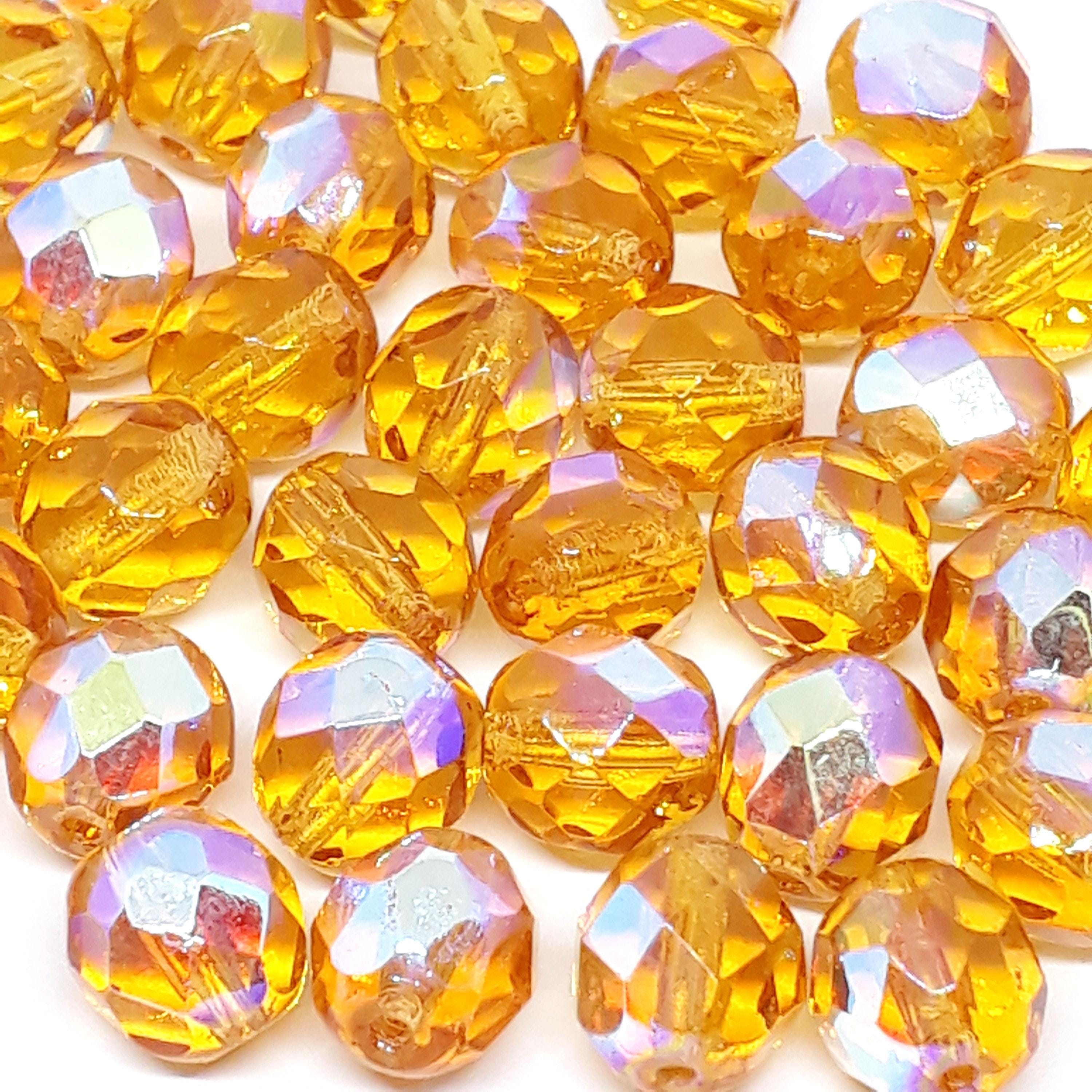 Light Amber & Metallic AB Faceted Czech Glass Round 8x7mm - 10pcs