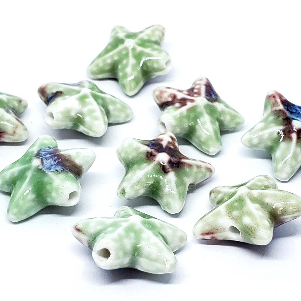 Starfish Glazed Ceramic Light Green Multicolour 22mm - 2pcs