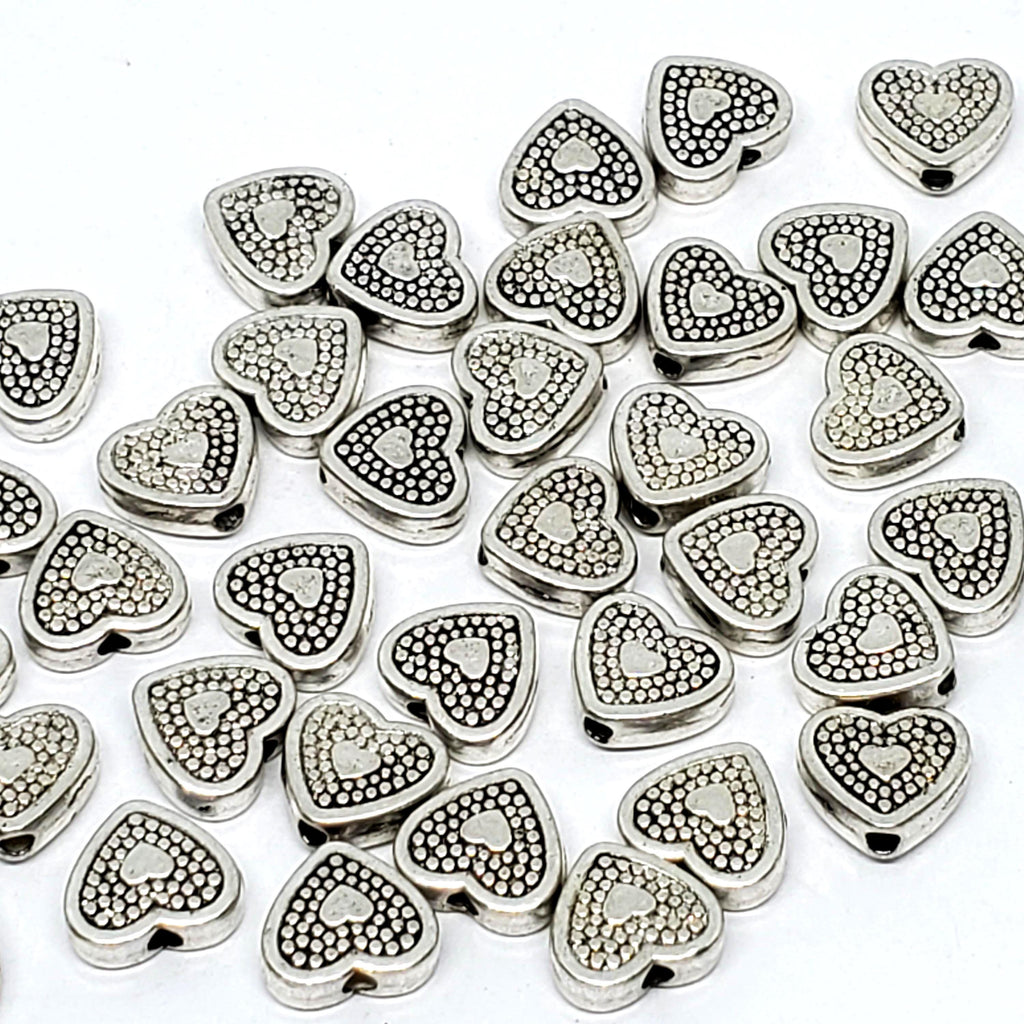 Heart Dot Pattern Antique Silver 9x8mm - 20pcs