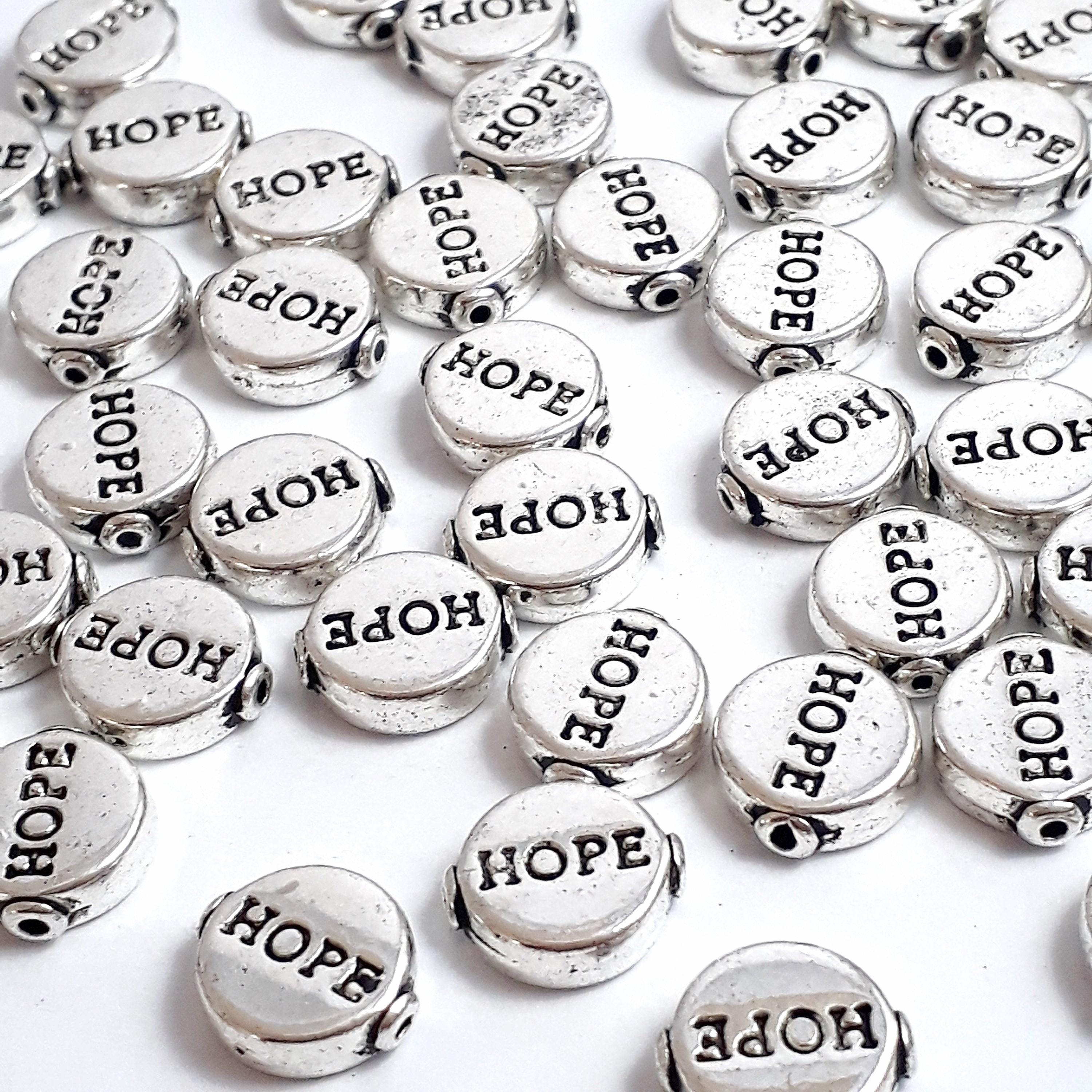 'Hope' Round Antique Silver 10x9mm - 10pcs
