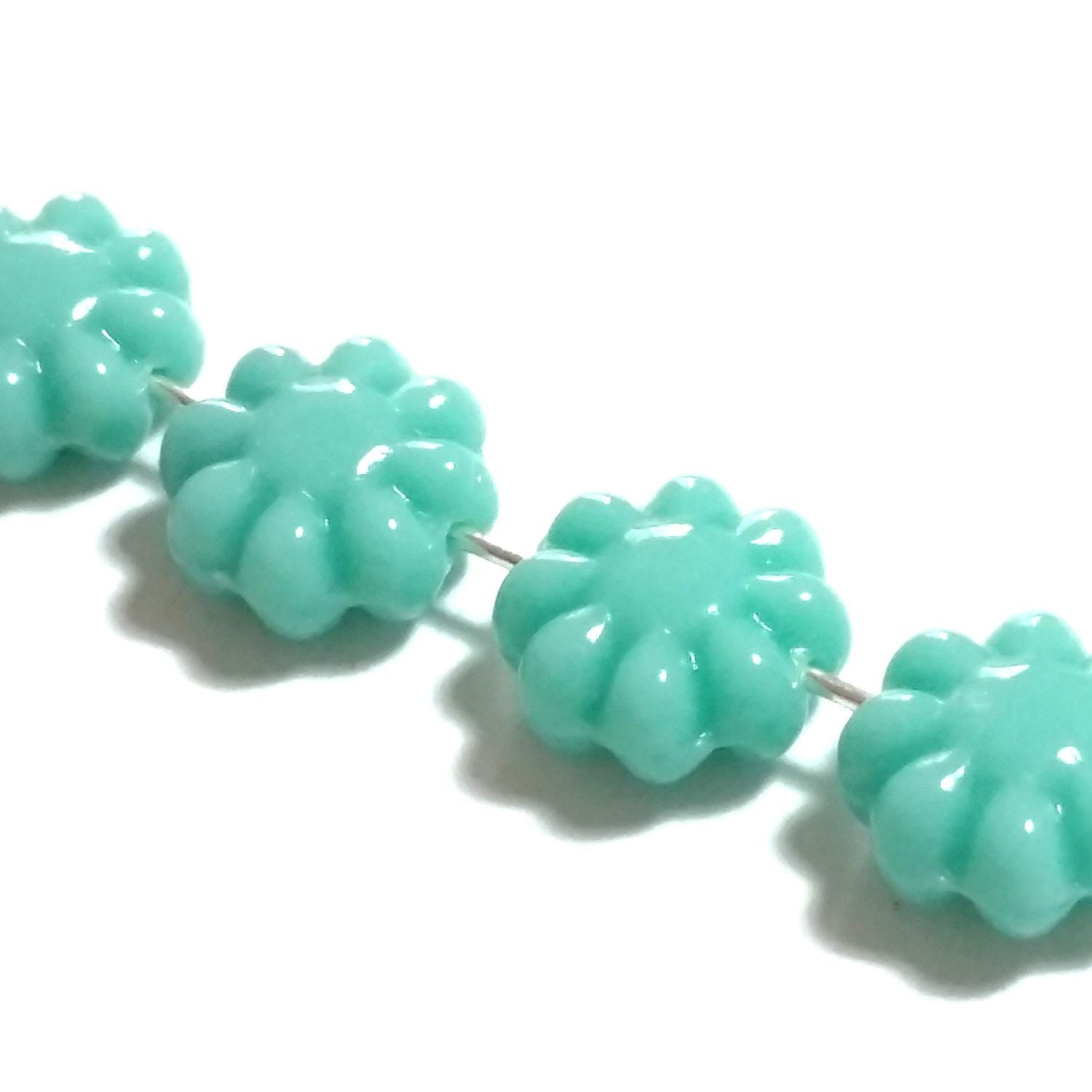 Turquoise Czech Glass Hawaiian Flower 9mm - 10pcs