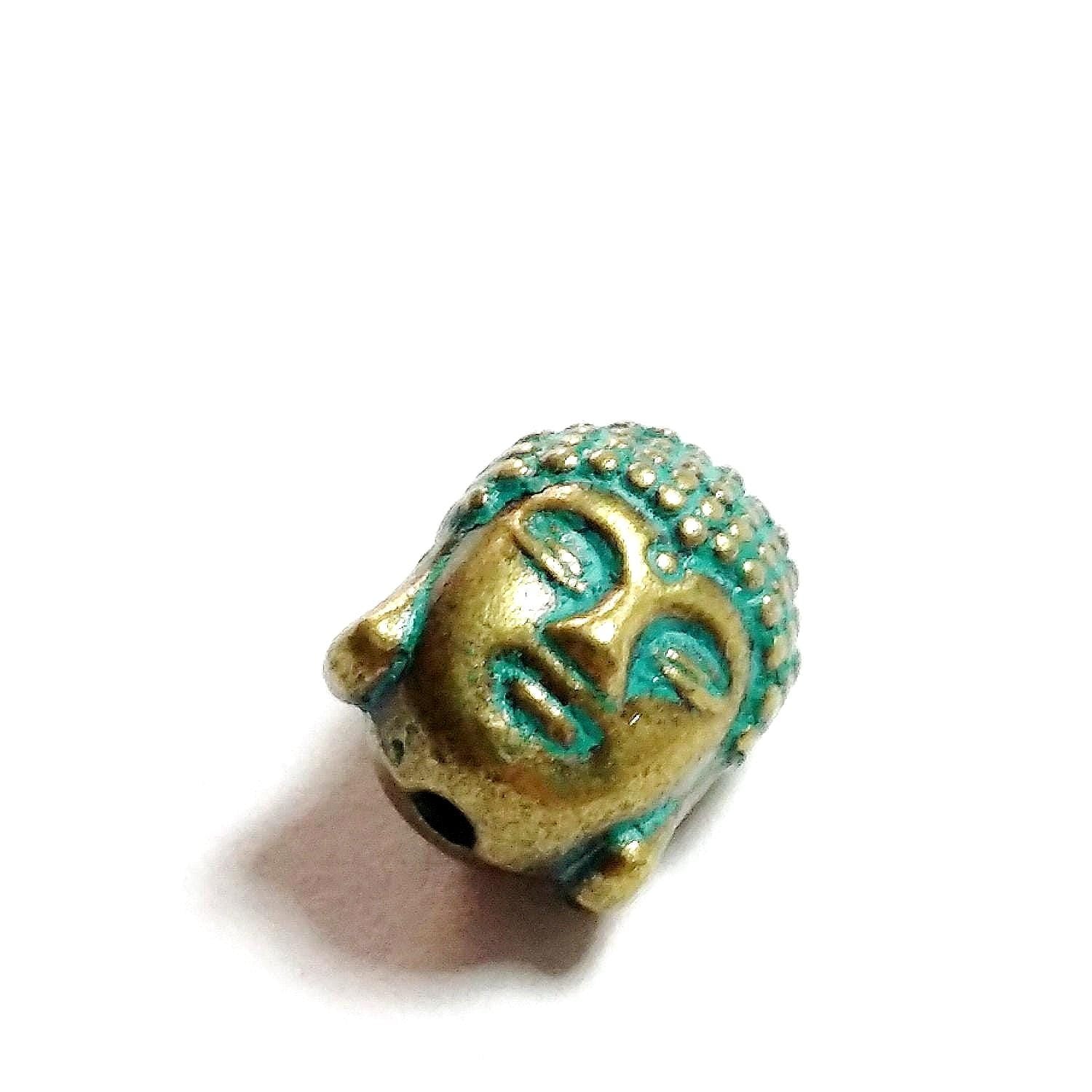 Patina Buddha Head Antique Bronze 11x9mm - 6pcs