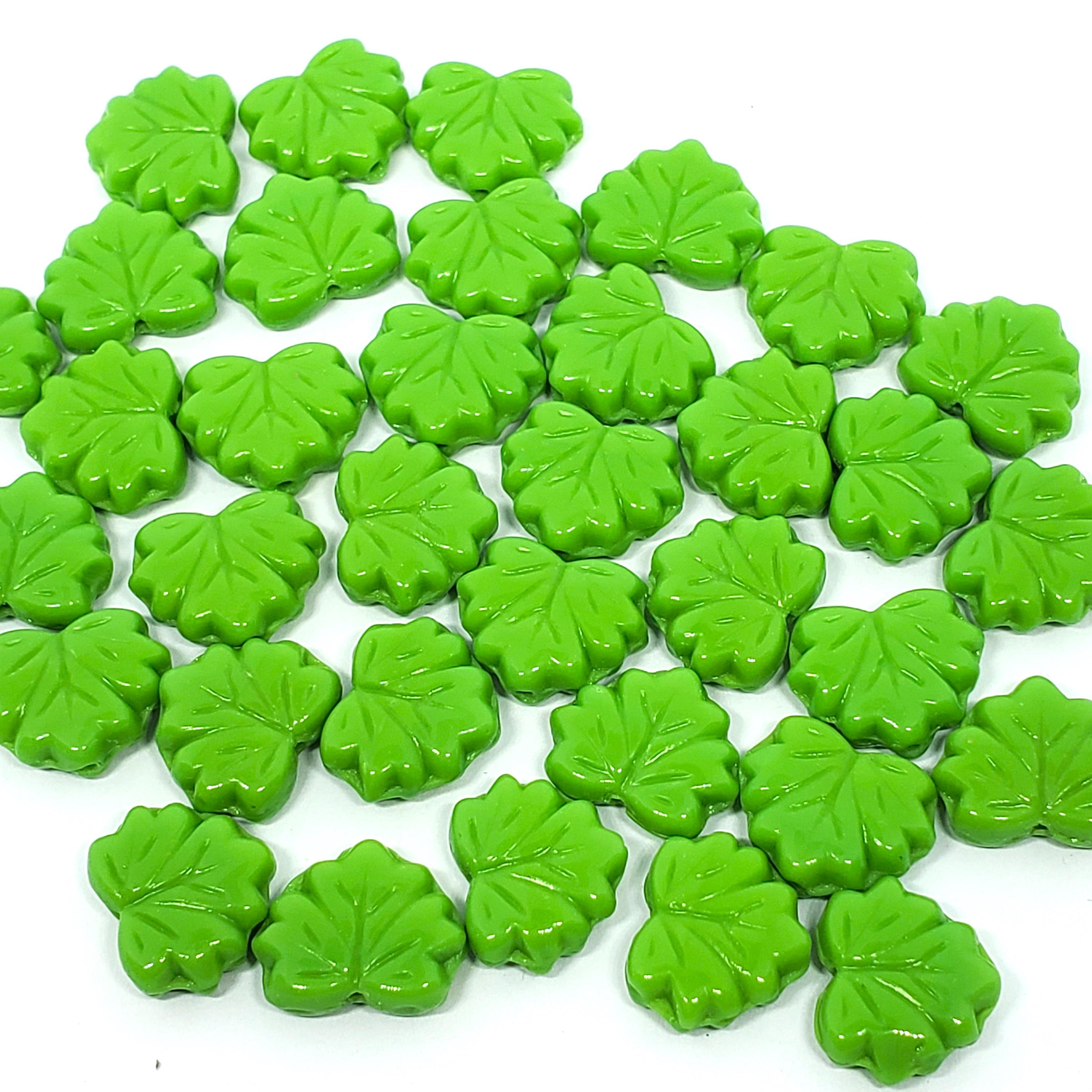 Opaque Green Czech Glass Maple Leaf 13x11mm - 10pcs