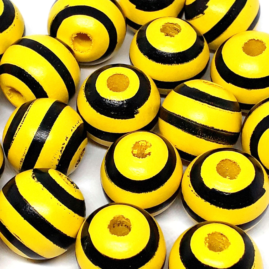 Yellow & Black Striped Wood 16x15mm - 5pcs