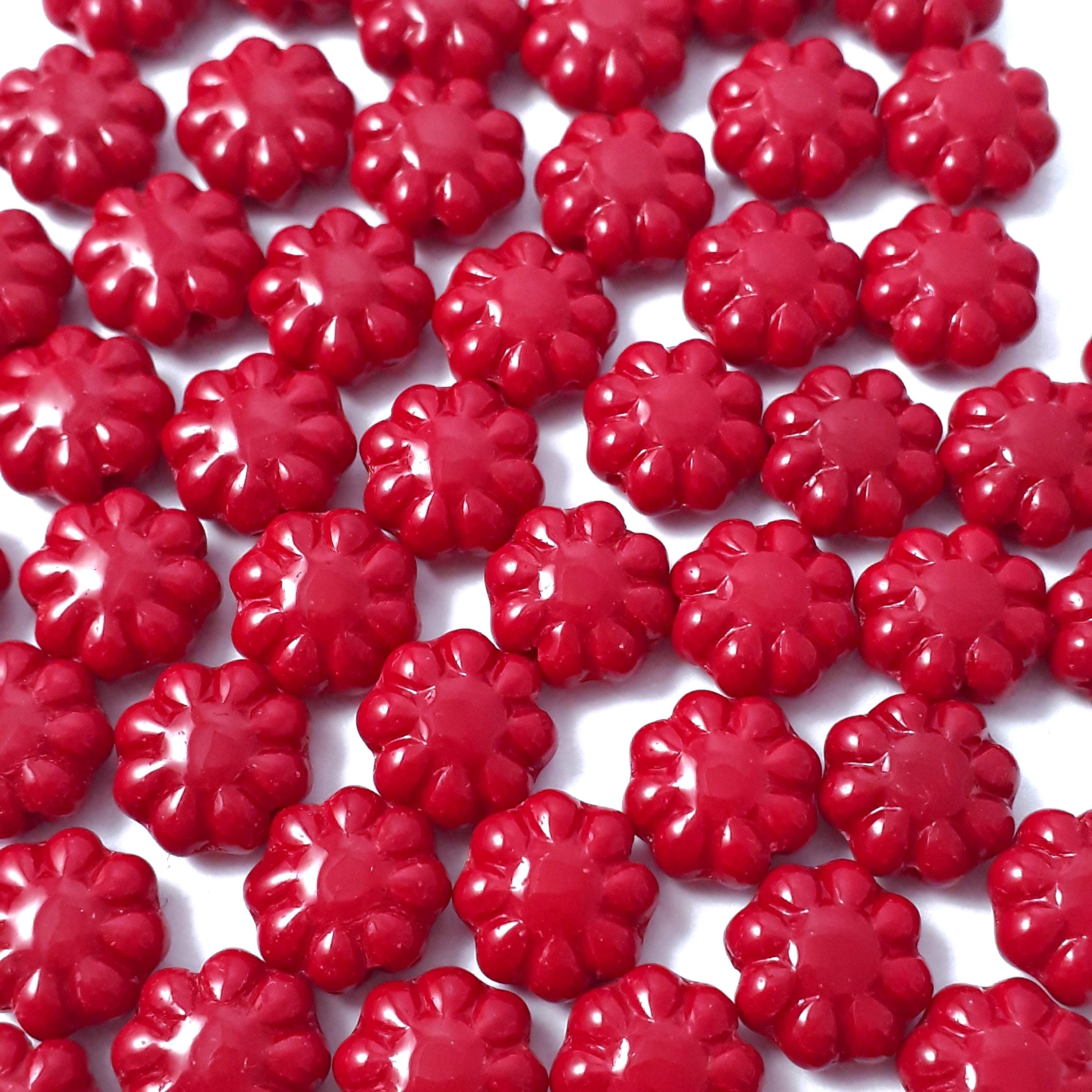 Red Czech Glass Hawaiian Flower 9mm - 10pcs