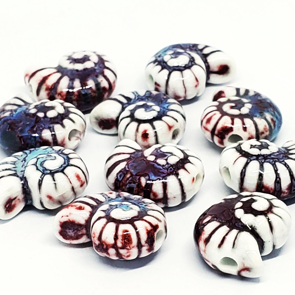 Seashell Chunky Glazed Ceramic White Red Multicolour 21x17mm - 2pcs