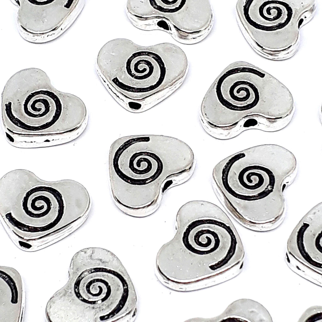 Swirl Heart Antique Silver 11x9mm - 10pcs