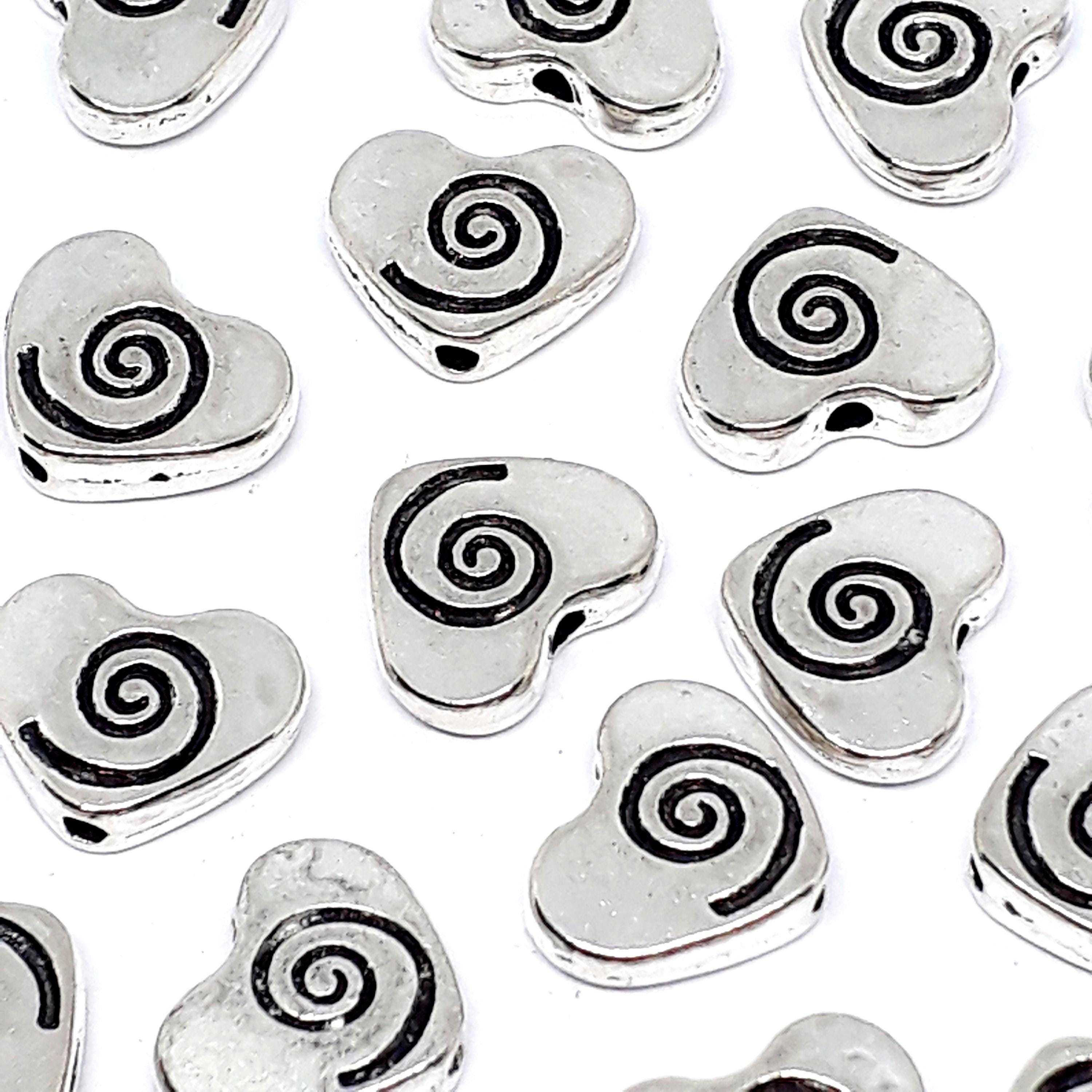 Swirl Heart Antique Silver 11x9mm - 10pcs