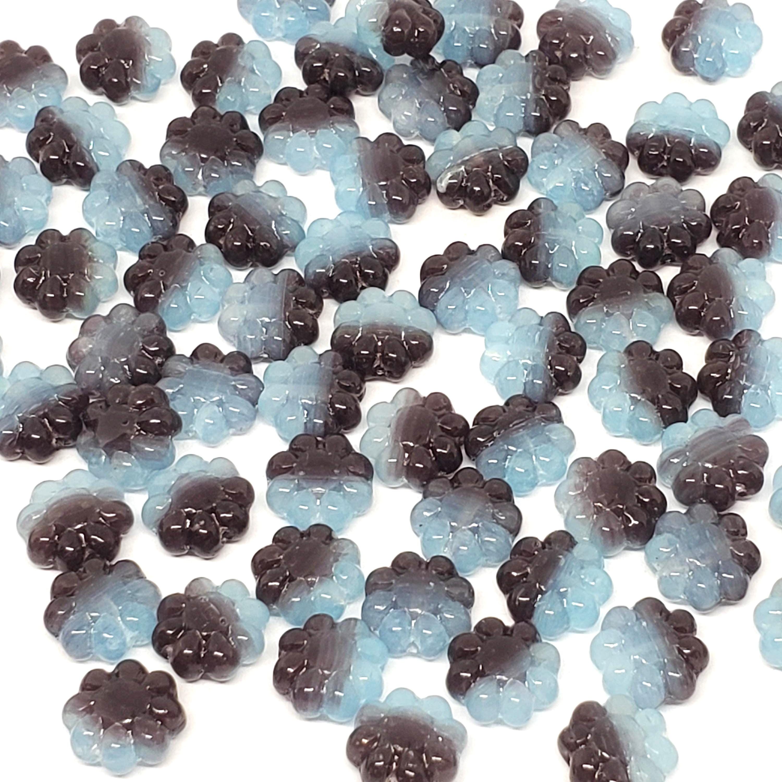 Dark Red & Light Blue Czech Glass Hawaiian Flower 9mm - 10pcs