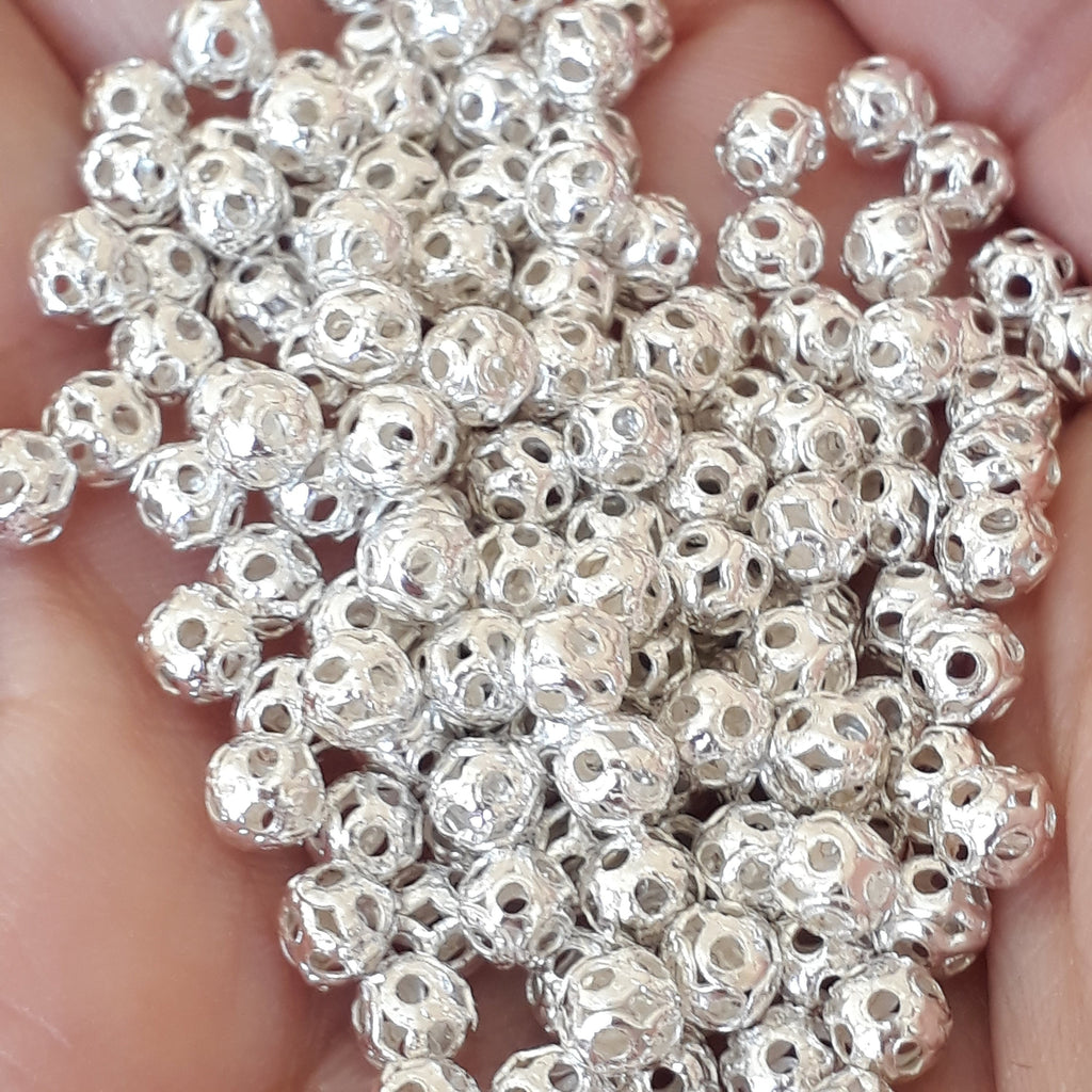 Filigree Round Hollow Silver Plated 4mm - 50pcs