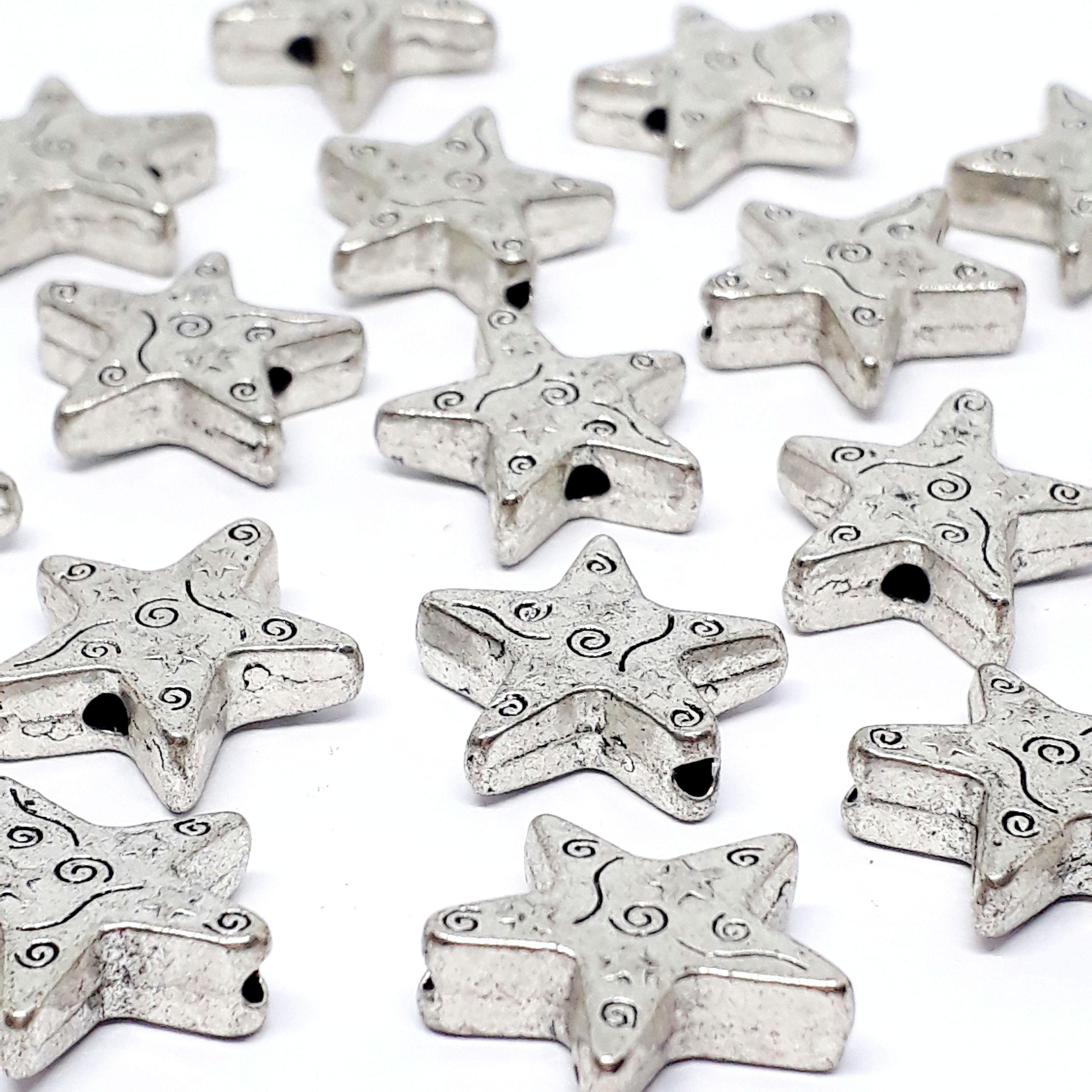 Chunky Star Antique Silver 14mm - 10pcs