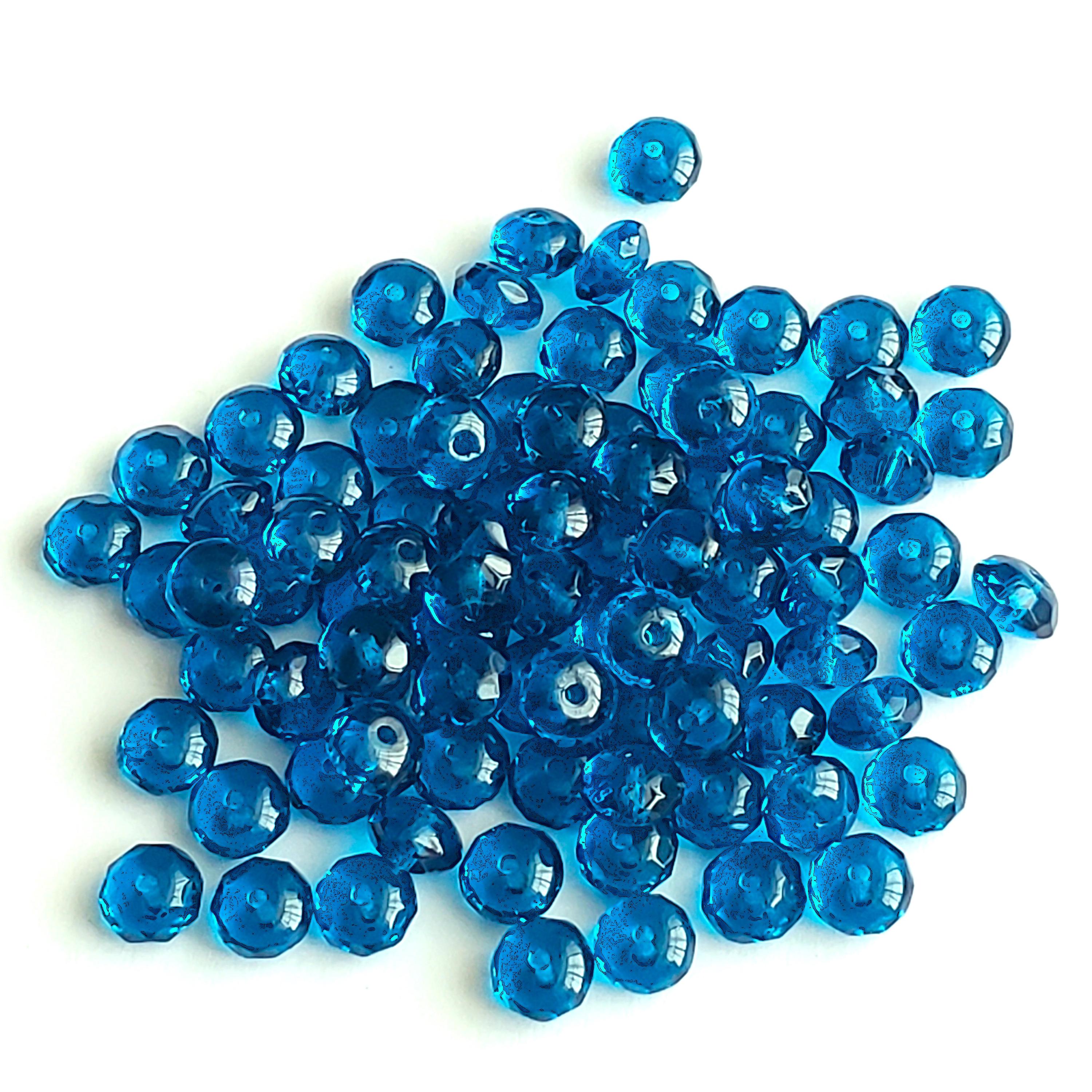 Ocean Blue Transparent Czech Glass Faceted Rondelle 7x4mm - 20pcs
