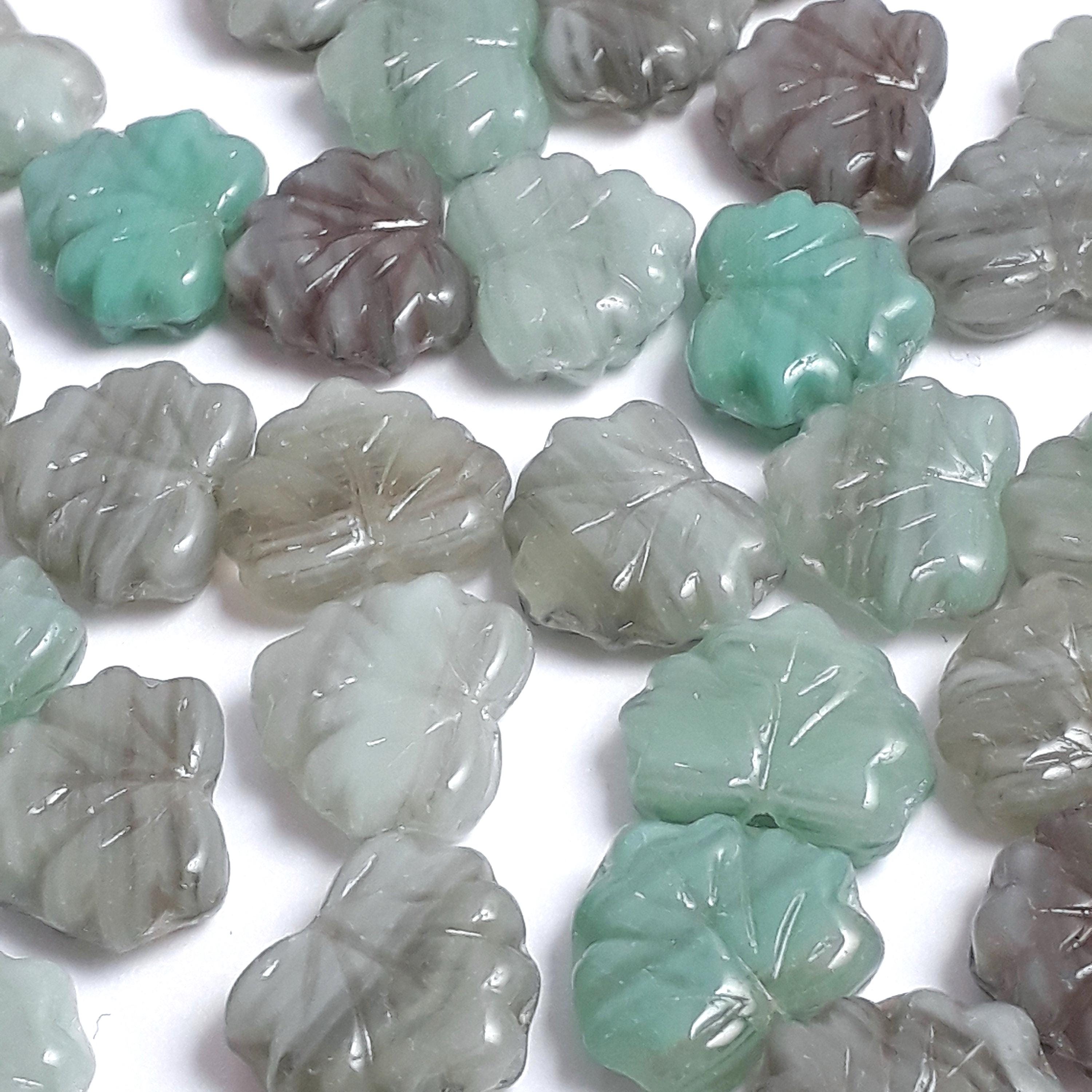 Turquoise & Grey Czech Glass Maple Leaf 13x11mm - 10pcs